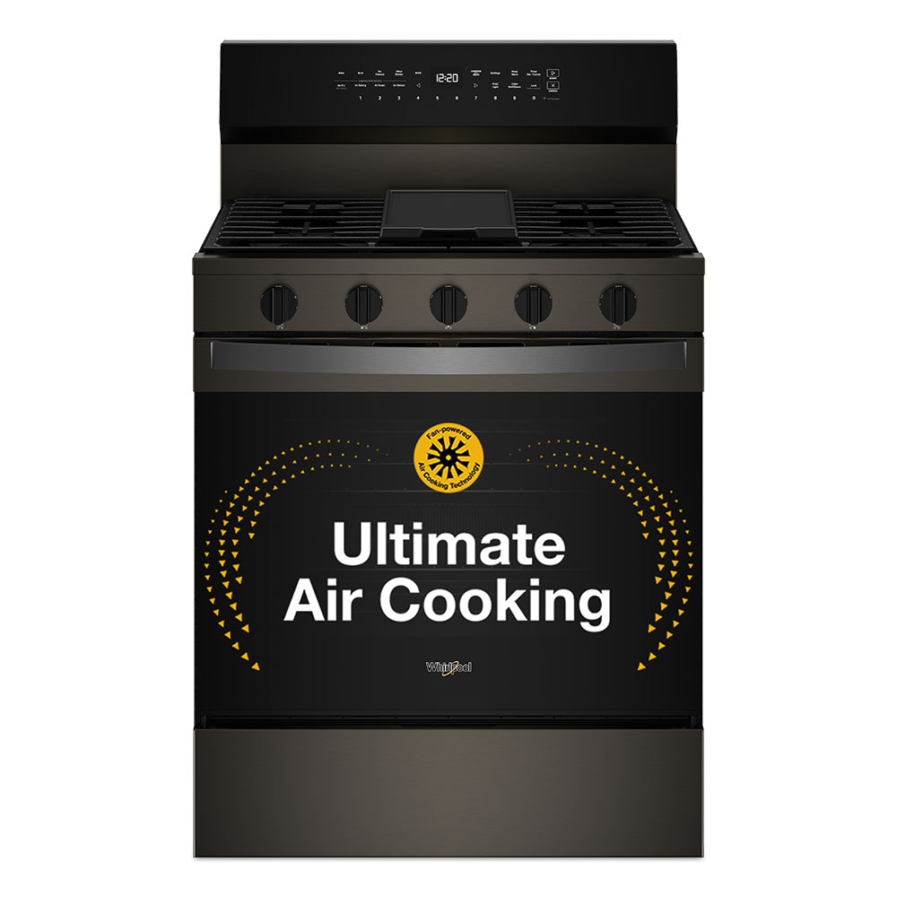 Whirlpool High Speed Preheat 30-in 5 burners 5-cu ft Air Fry Convection Oven Freestanding Natural Gas Range ( Black Stainless Steel )
