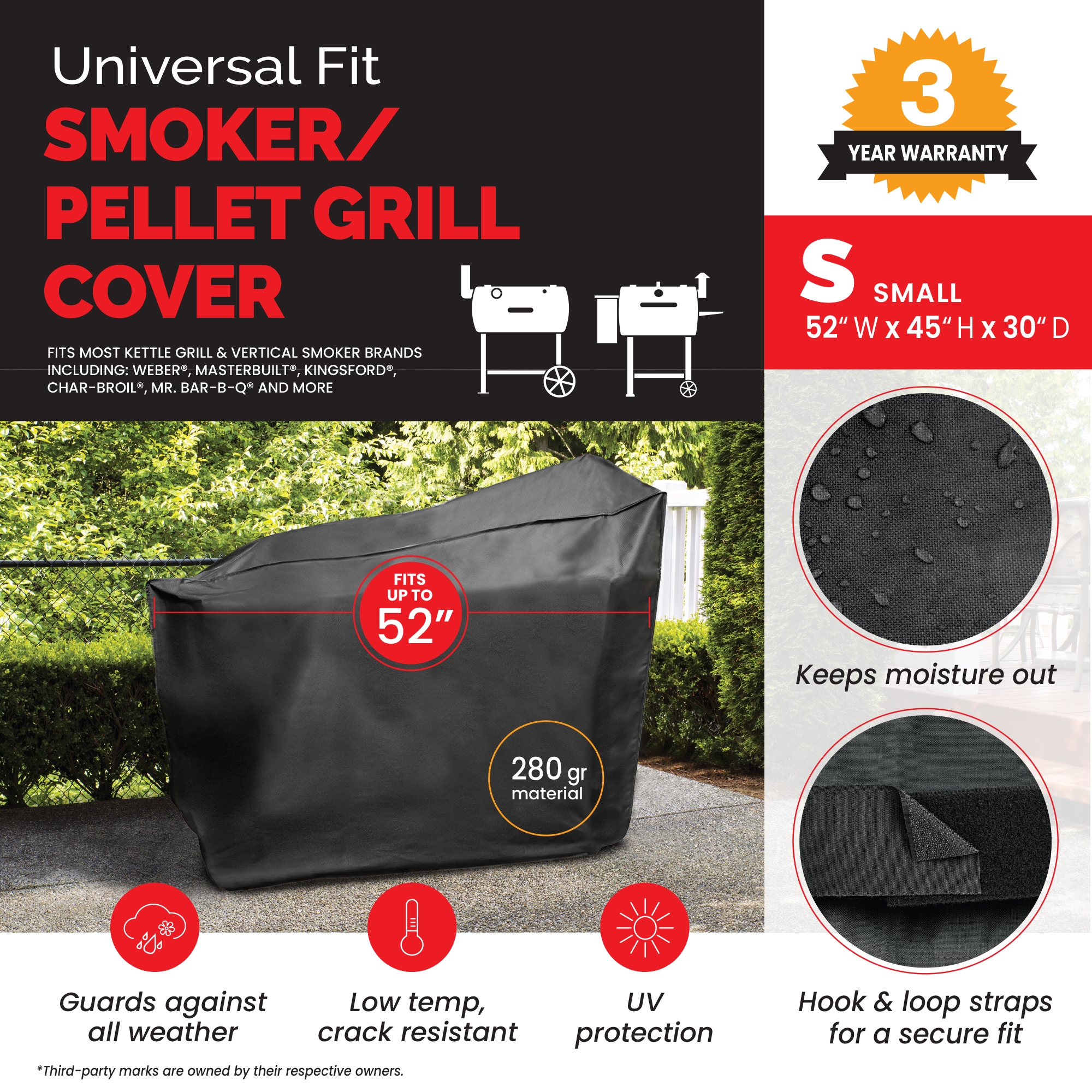 Master Forge Universal Medium Charcoal Smoker 52-in W x 30-in H Black Pellet grill Cover