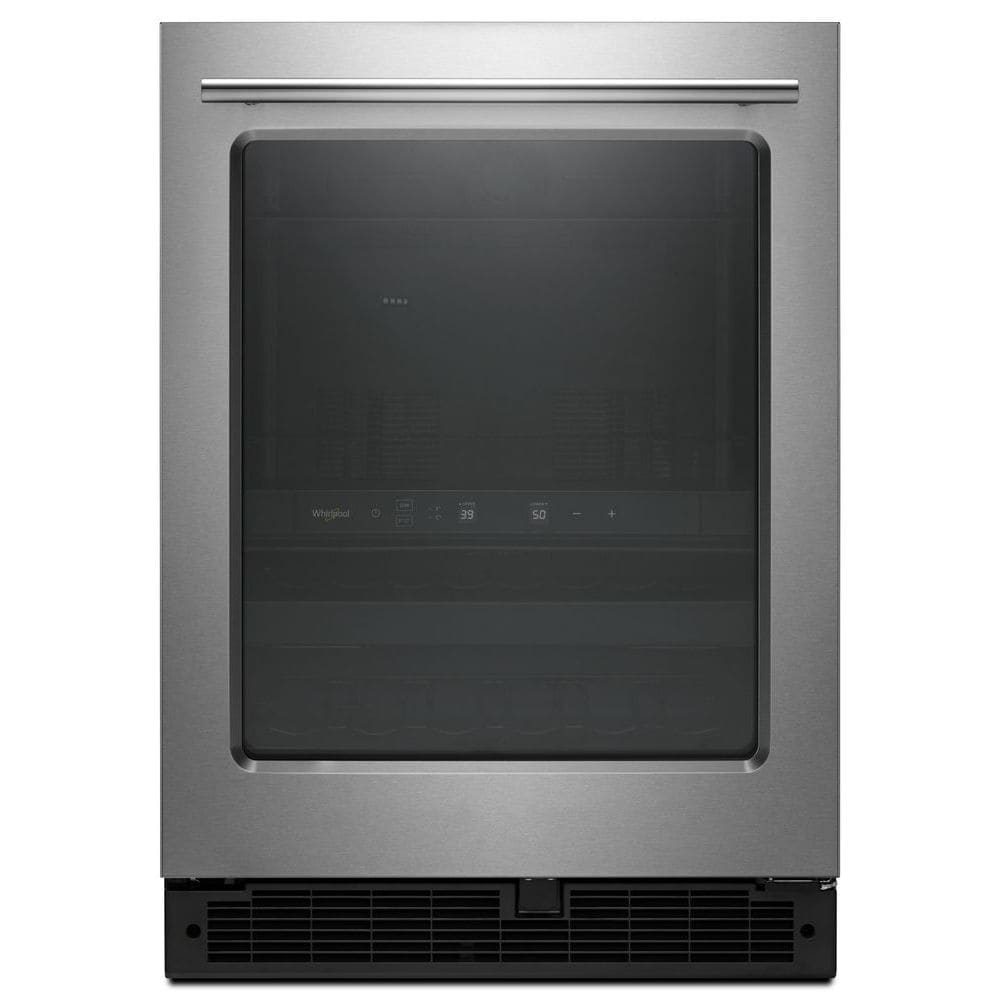 Whirlpool 23.75-in W 14 -Can Capacity Fingerprint Resistant Stainless steel Built-in/Freestanding Indoor Beverage Refrigerator with Glass Door