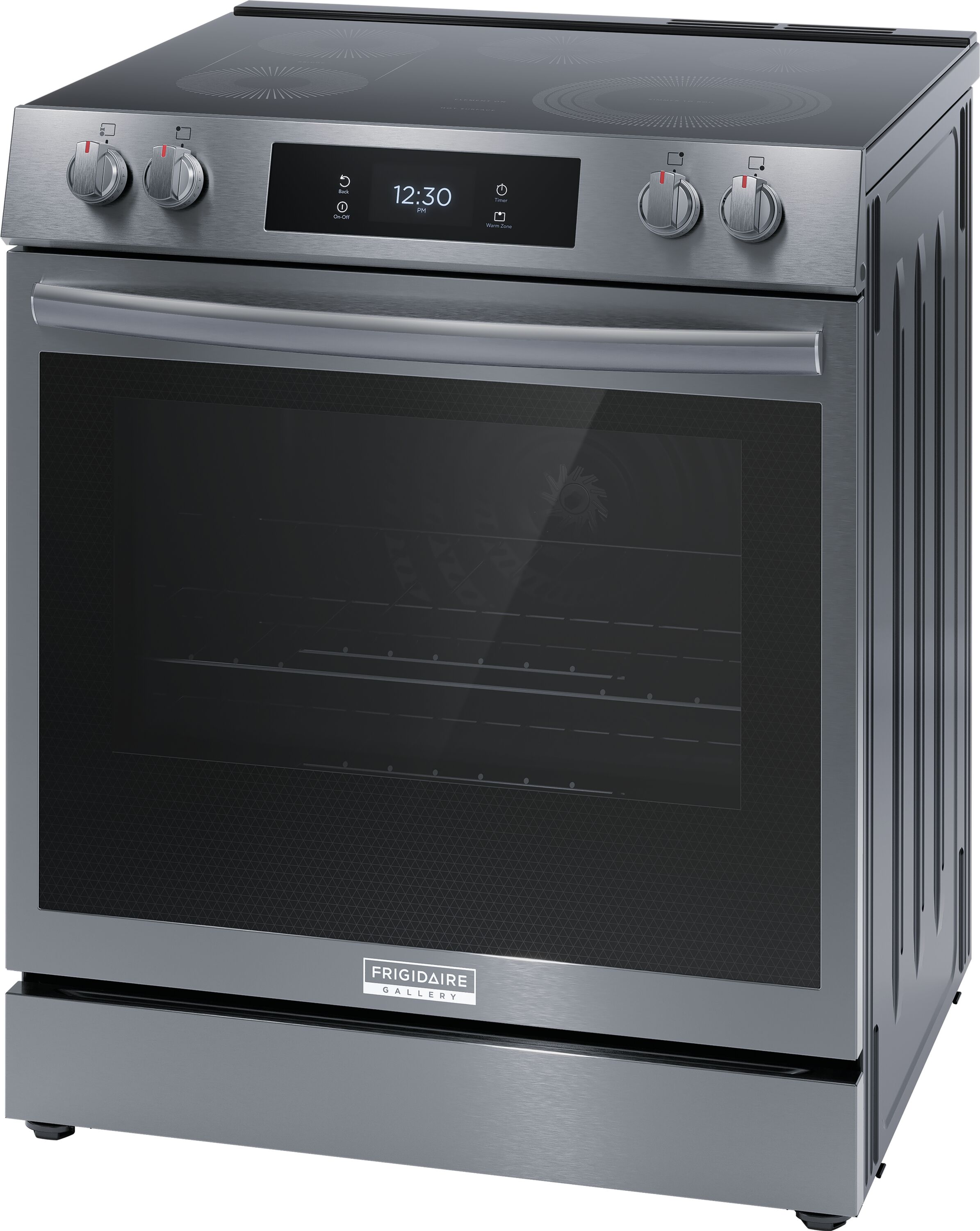 Frigidaire Gallery 30-in Glass Top 5 burners 6.2-cu ft Air Fry Convection Oven Slide-In Electric Range Smudge-Proof Black Stainless Steel )