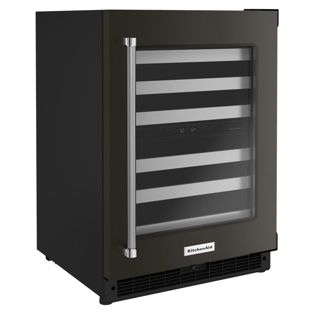 KitchenAid 23.88-in W 46 -Bottles Black Stainless Steel with PRINTSHIELD Finish Dual Zone Cooling Built-in Indoor Wine Cooler