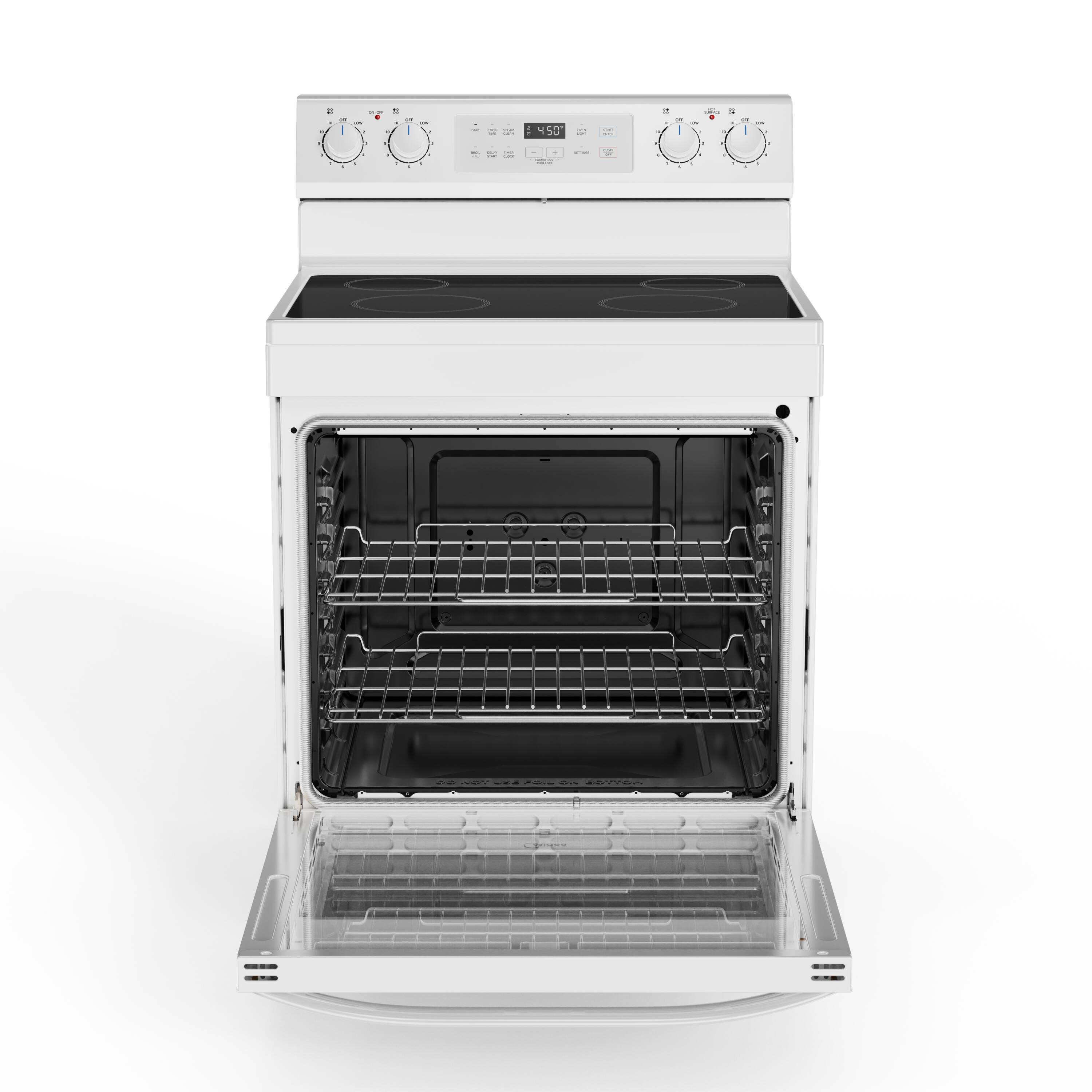 Midea 30-in Glass Top 4 burners 6.3-cu ft Freestanding Electric Range ( White )