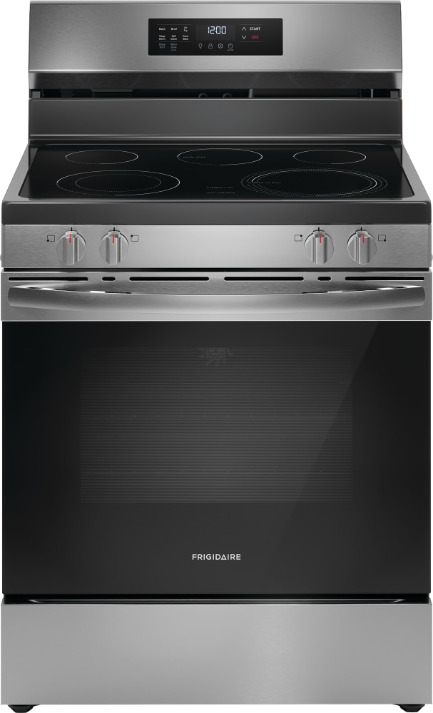 Frigidaire 30-in Glass Top 5 burners 5.3-cu ft Air Fry Convection Oven Freestanding Electric Range Stainless Steel )