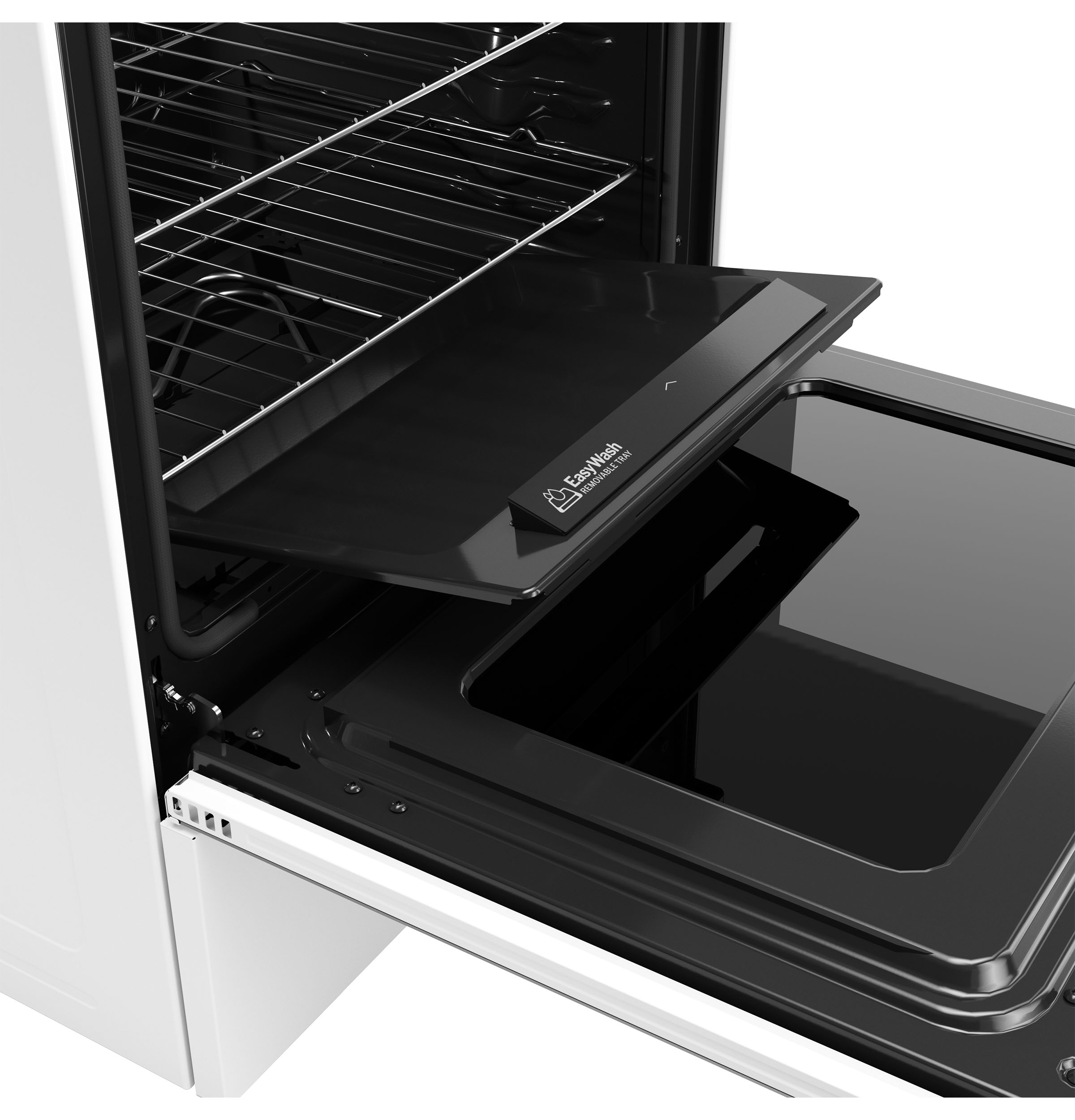 GE EasyWash Oven Tray 30-in Glass Top 5 burners 5.3-cu ft Air Fry Convection Oven Freestanding Electric Range ( White )