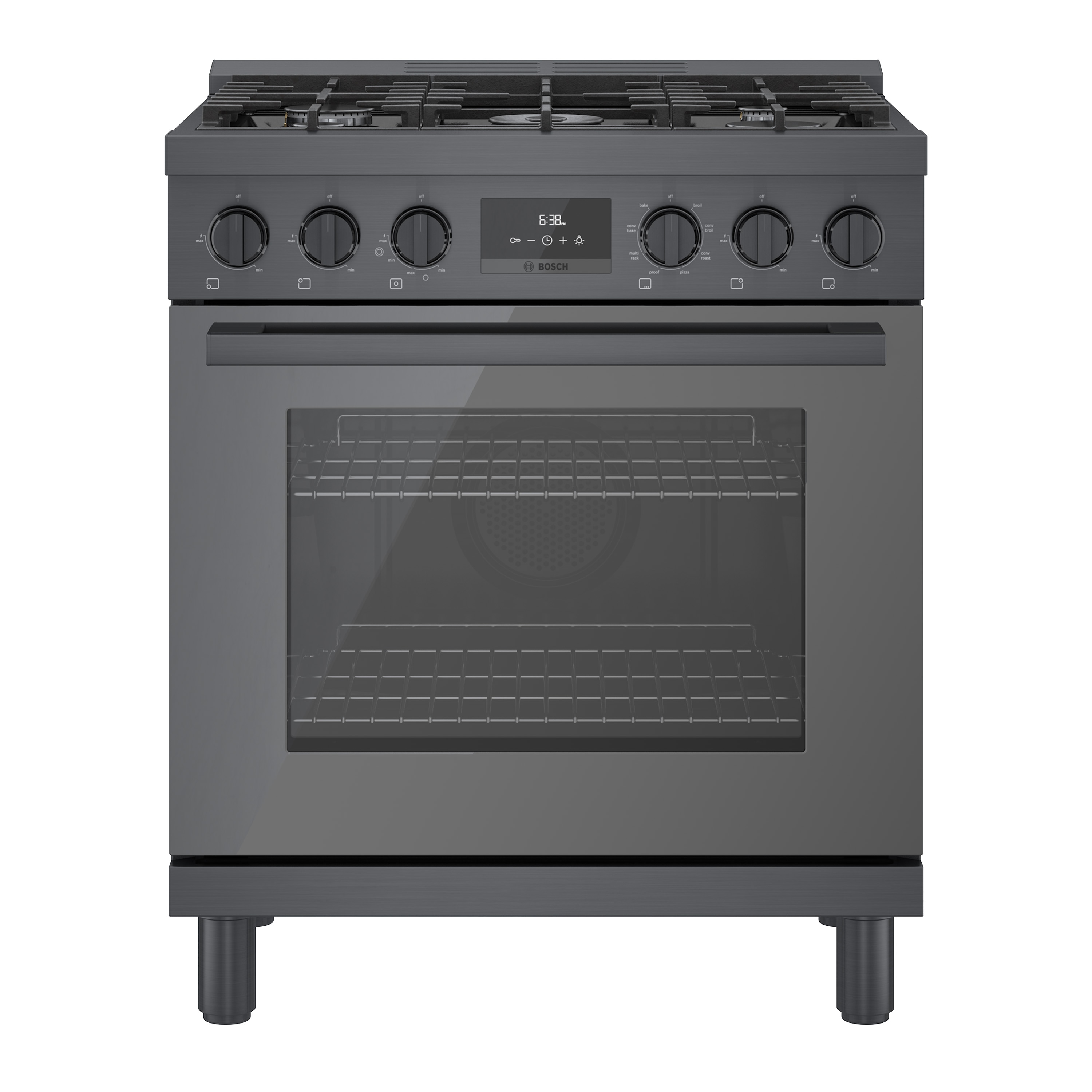 Bosch 800 Series Industrial Style 30-in Standard 5 burners Convection Oven Freestanding Dual Fuel Range ( Black stainless steel )