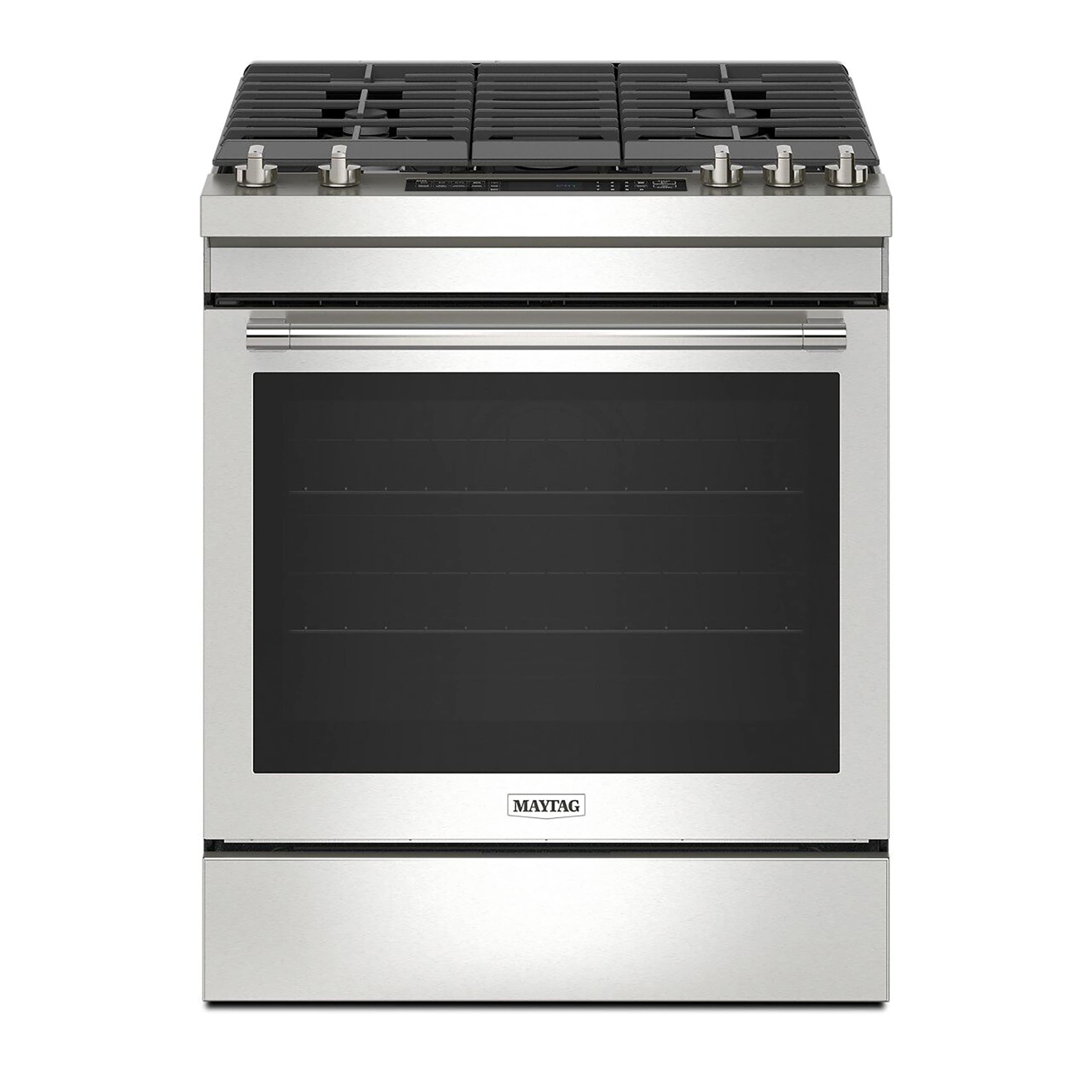 Maytag 30-in 5 burners 5.8-cu ft Air Fry Convection Oven Slide-In Natural Gas Range ( Stainless Steel )