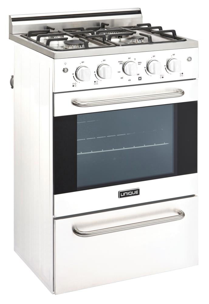 UNIQUE Prestige 20-in 4 burners 1.6-cu ft Convection Oven Freestanding Natural Gas Range ( White and stainless steel )