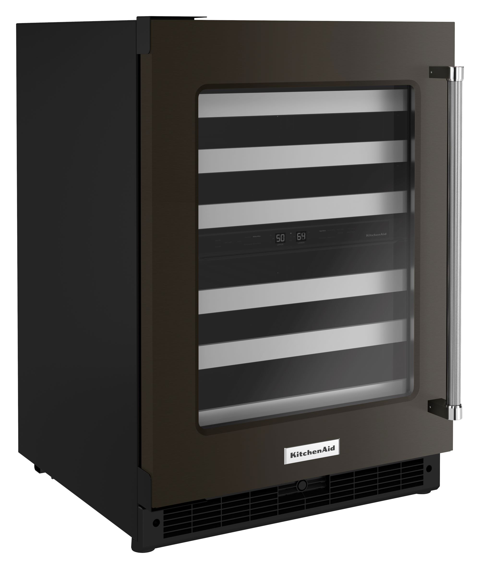 KitchenAid 23.88-in W 46 -Bottles Black Stainless Steel with PRINTSHIELD Dual Zone Cooling Built-in Indoor Wine Cooler