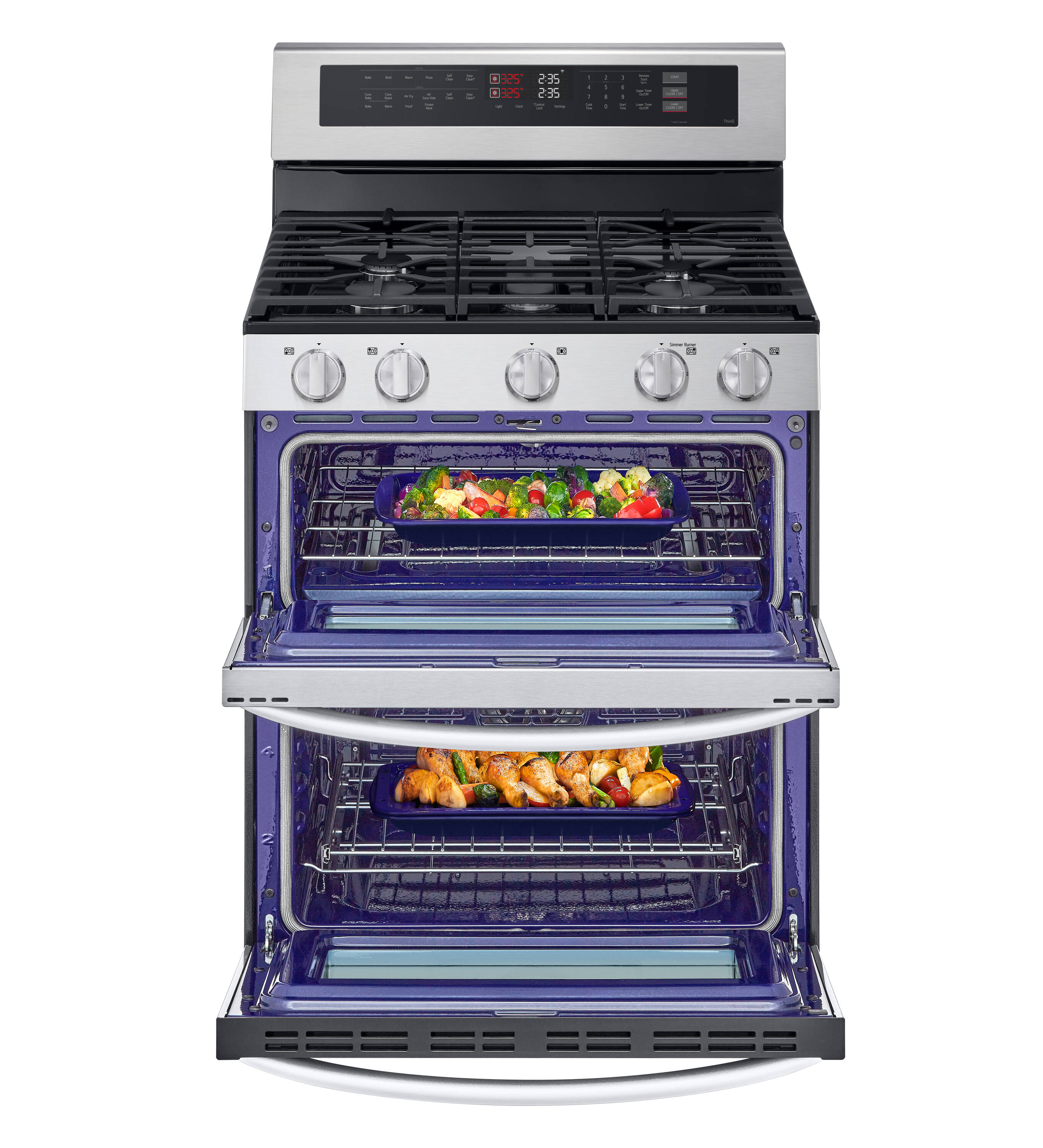 LG 30-in 5 burners 4.3-cu ft / 2.6-cu ft Air Fry Convection Oven Freestanding Double Oven Gas Range ( Stainless Steel )
