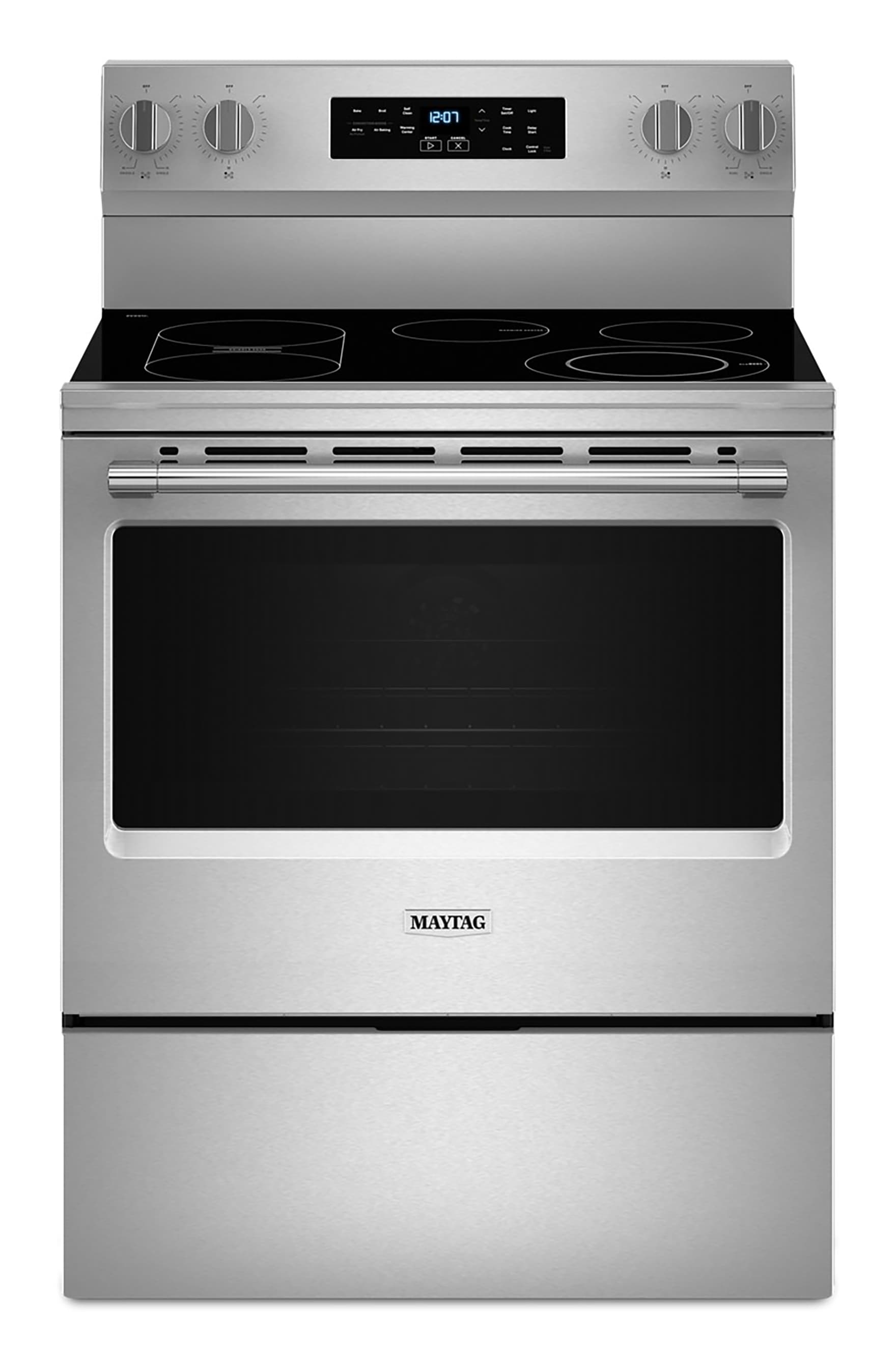 Maytag 30-in Glass Top 5 burners 5.3-cu ft Air Fry Freestanding Electric Range ( Stainless Steel )