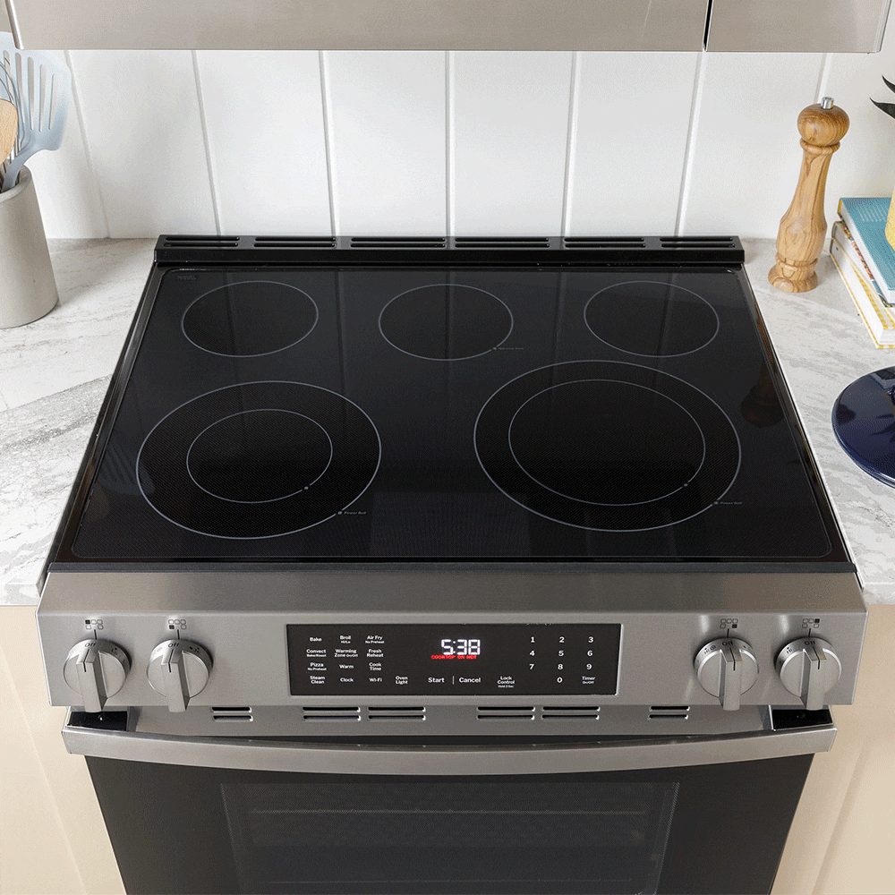 GE EasyWash Oven Tray 30-in 5 burners 5.3-cu ft Air Fry Convection Oven Slide-In Natural Gas Range ( Stainless Steel )