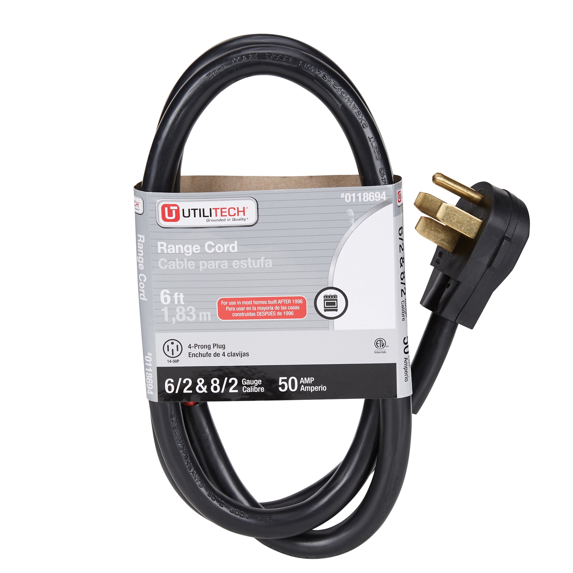 Utilitech 6-ft 50 -Amp 4 -Prong Black Range Appliance Power Cord