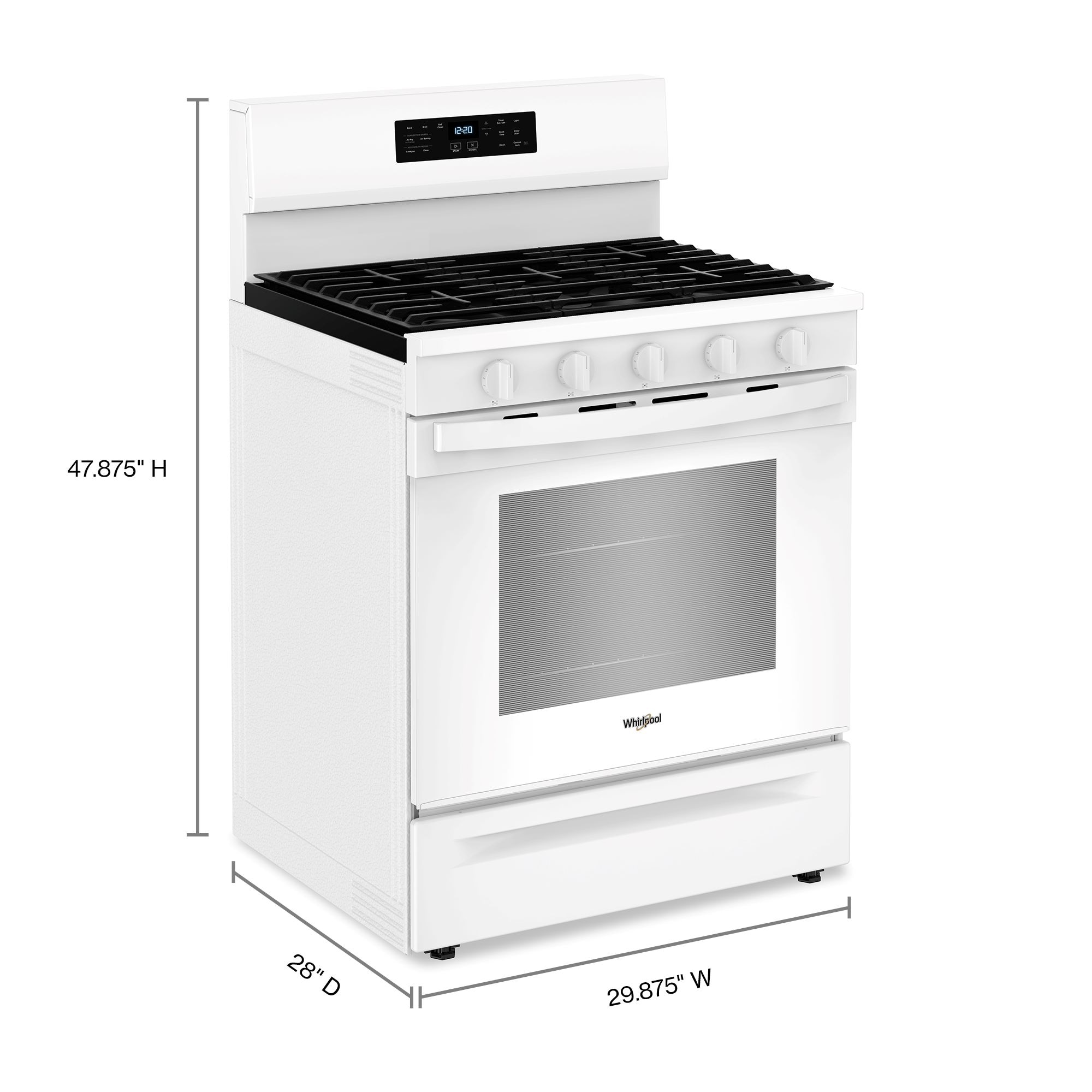 Whirlpool Air Cooking Technology 30-in 5 burners 5-cu ft Air Fry Convection Oven Freestanding Natural Gas Range ( White )