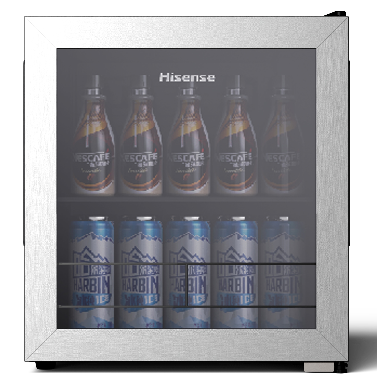 Hisense 17.5-in W 48 -Can Capacity Silver Freestanding Indoor Beverage Refrigerator with Glass Door