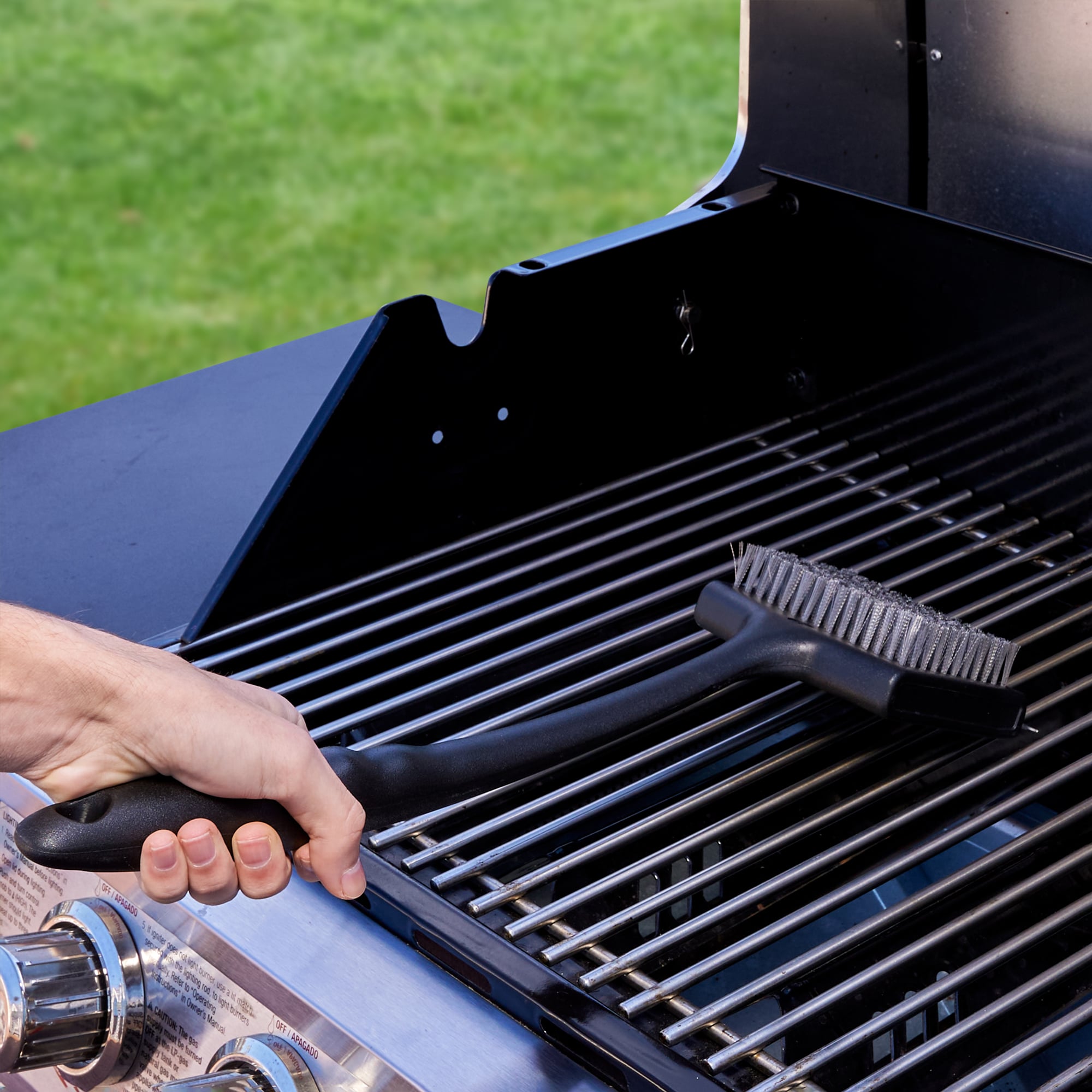 Mr. Bar-B-Q Grill brush with 17-in Plastic Handle with Scraper Blade