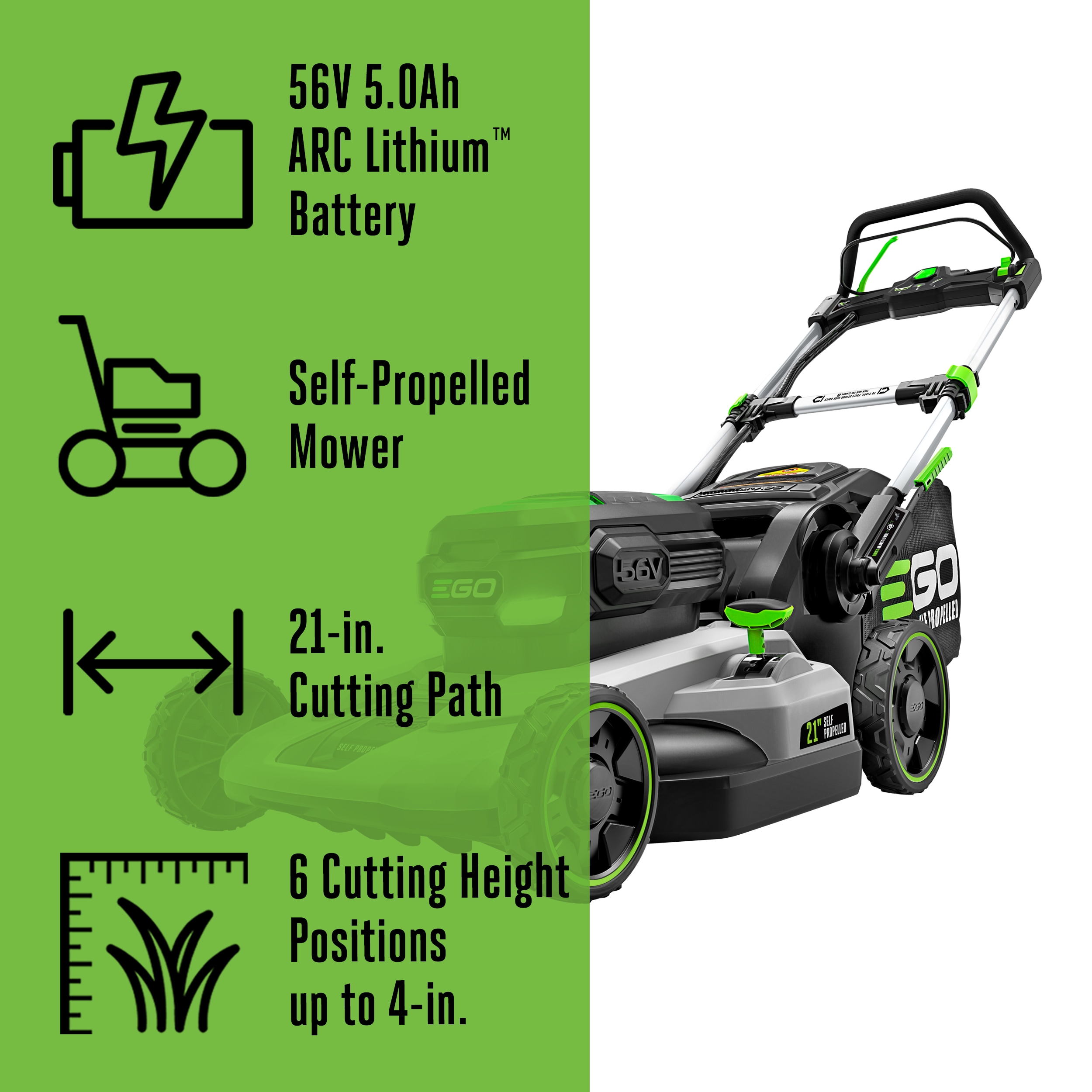 EGO POWER+ 56-volt, 21-in Self-propelled Battery Lawn Mower with (2) 5 Ah Batteries Included