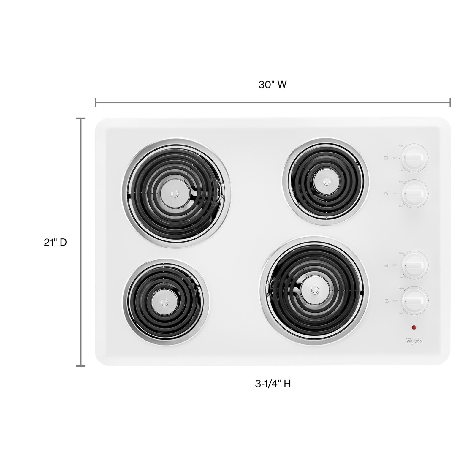 Whirlpool 30-in 4 burners Coil White Electric Cooktop