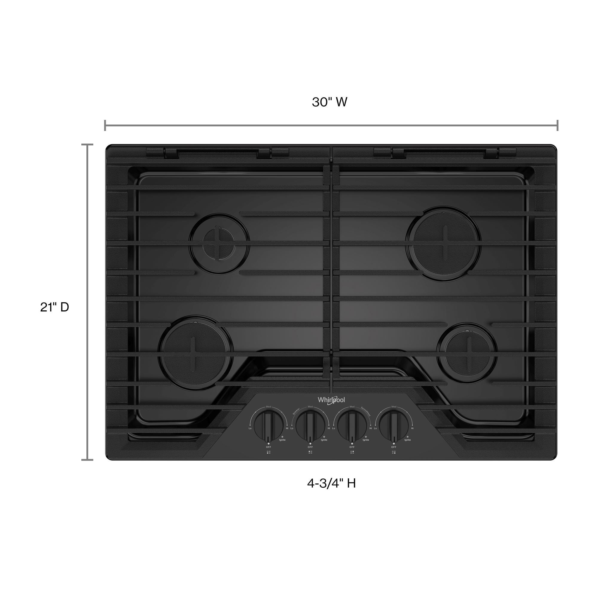 Whirlpool 30-in 4 burners Black Gas Cooktop