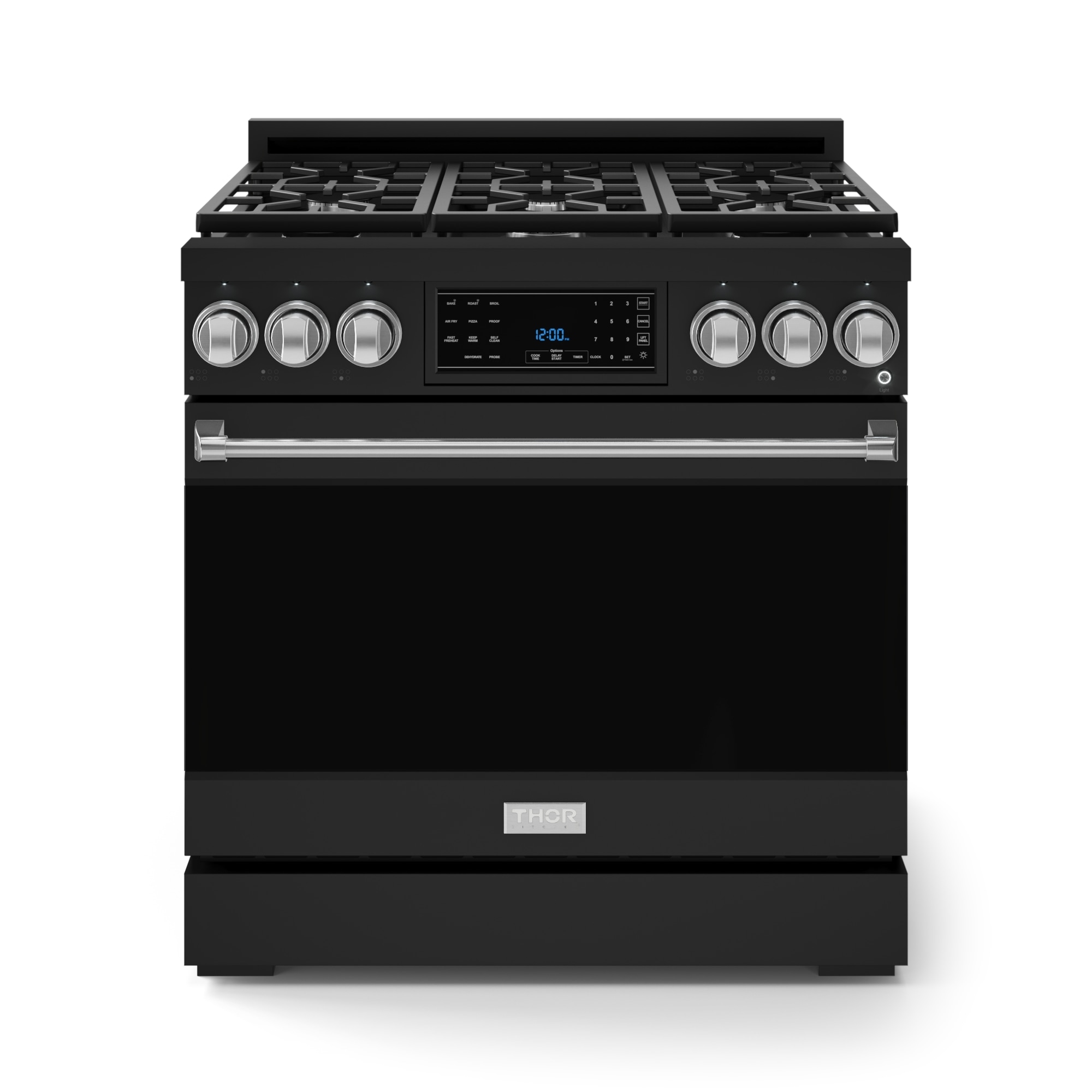 Thor Kitchen Gordon Ramsay Series 36-in 6 burners 6-cu ft Air Fry Convection Oven Freestanding Natural Gas Range ( Matte Black with Stainless Steel Accents )