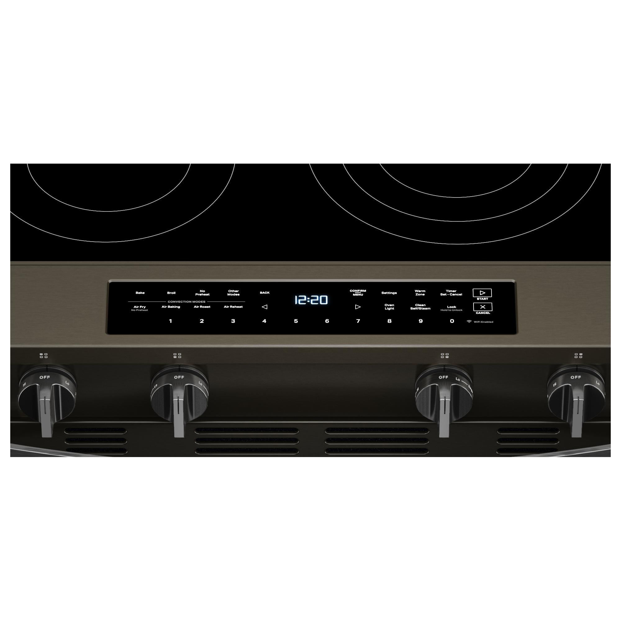 Whirlpool 30-in Glass Top 5 burners 5.3-cu ft Air Fry Convection Oven Slide-In Electric Range with WipeClean Coating ( Black Stainless )