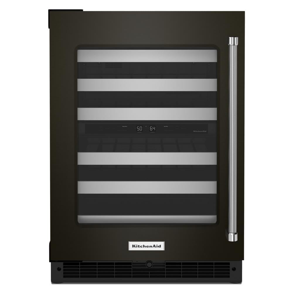 KitchenAid 23.88-in W 46 -Bottles Black Stainless Steel with PRINTSHIELD Dual Zone Cooling Built-in Indoor Wine Cooler