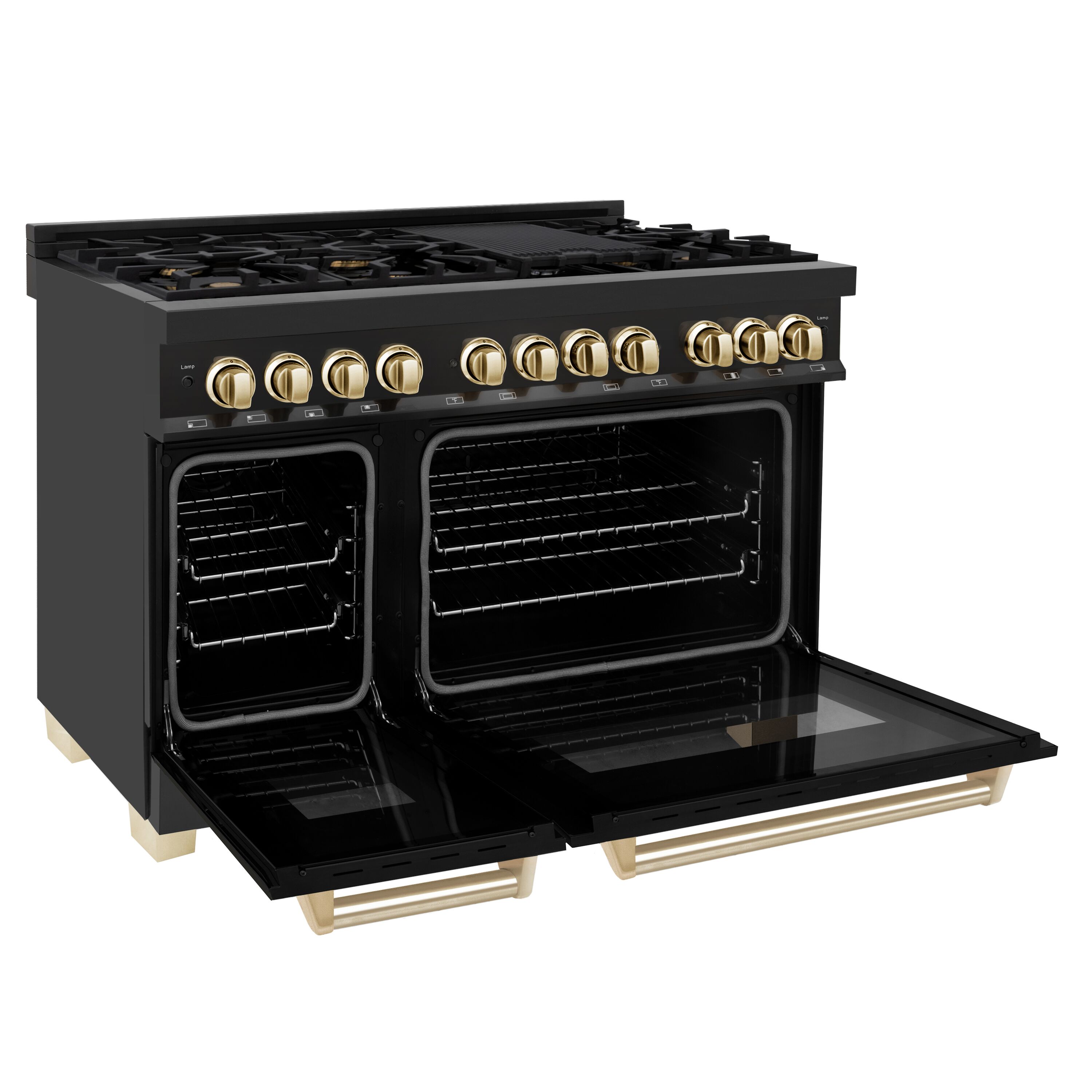 ZLINE KITCHEN & BATH Legacy 48-in 4.2-cu ft / 1.8-cu ft Convection Oven Freestanding Double Oven Dual Fuel Range ( Black Stainless Steel with Polished Gold Accents )