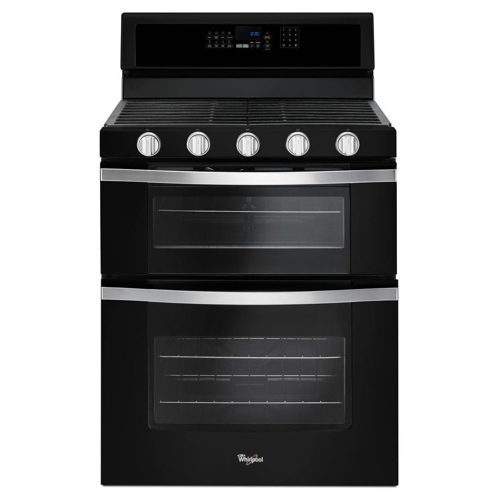 Whirlpool 30-Inches 5 burners 3.9-Cu. Feet / 2.1-Cu. Feet Convection Oven Freestanding Double Oven Gas Range ( Black Ice )