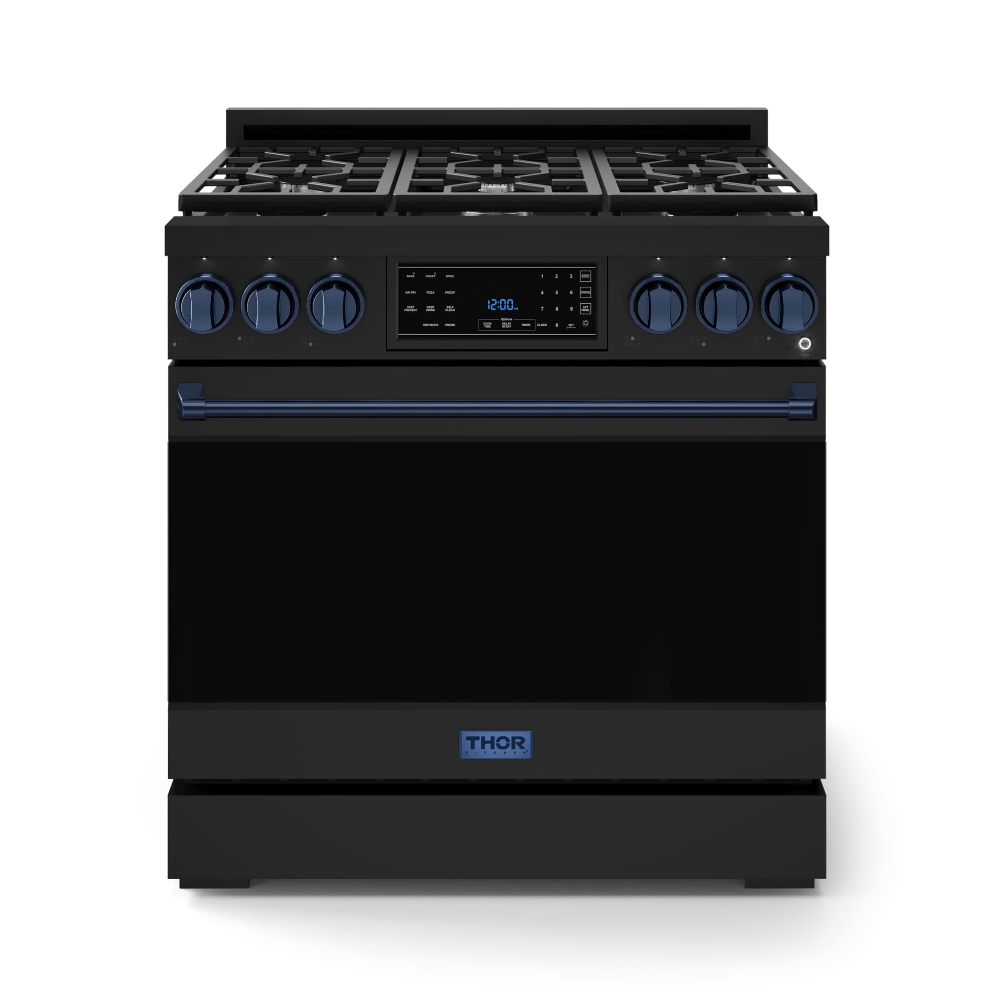 Thor Kitchen Gordon Ramsay Series 36-in 6 burners 6-cu ft Air Fry Convection Oven Freestanding Liquid Propane Gas Range ( Matte Black with Navy Blue Accents )