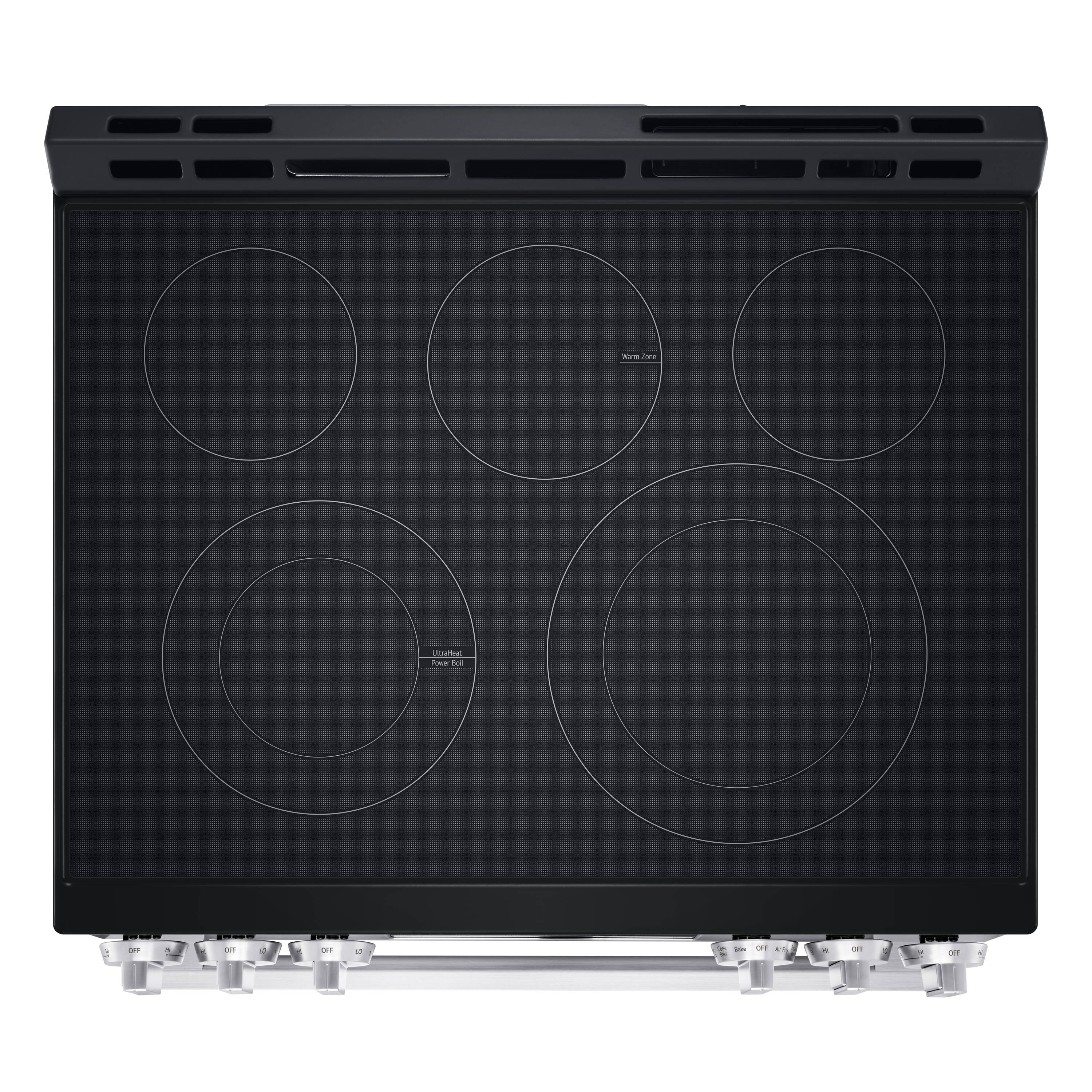 LG 30-in Glass Top 5 burners 6.3-cu ft Air Fry Convection Oven Freestanding Electric Range ( Stainless Steel )