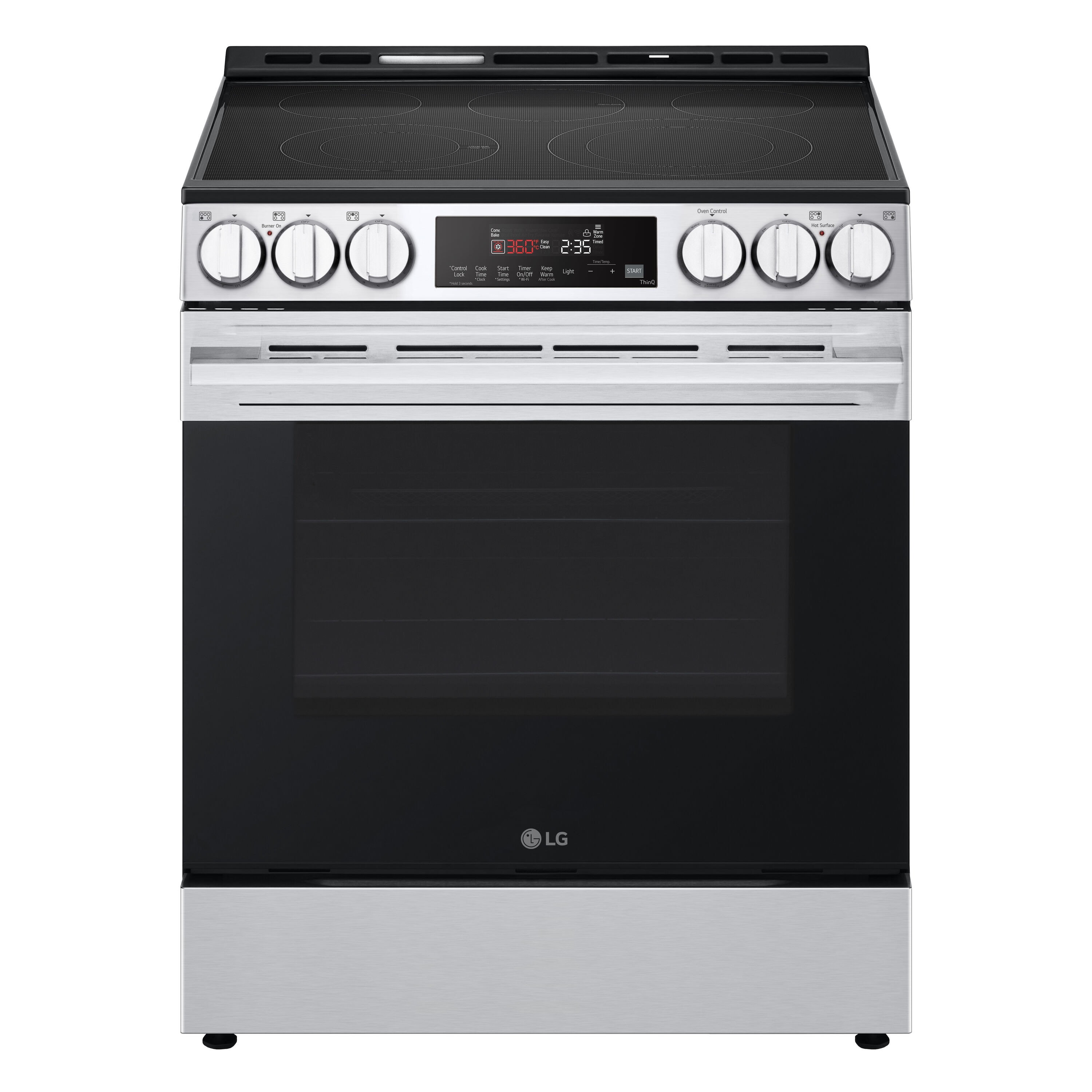 LG 30-in Glass Top 5 burners 6.3-cu ft Air Fry Convection Oven Freestanding Electric Range ( Stainless Steel )