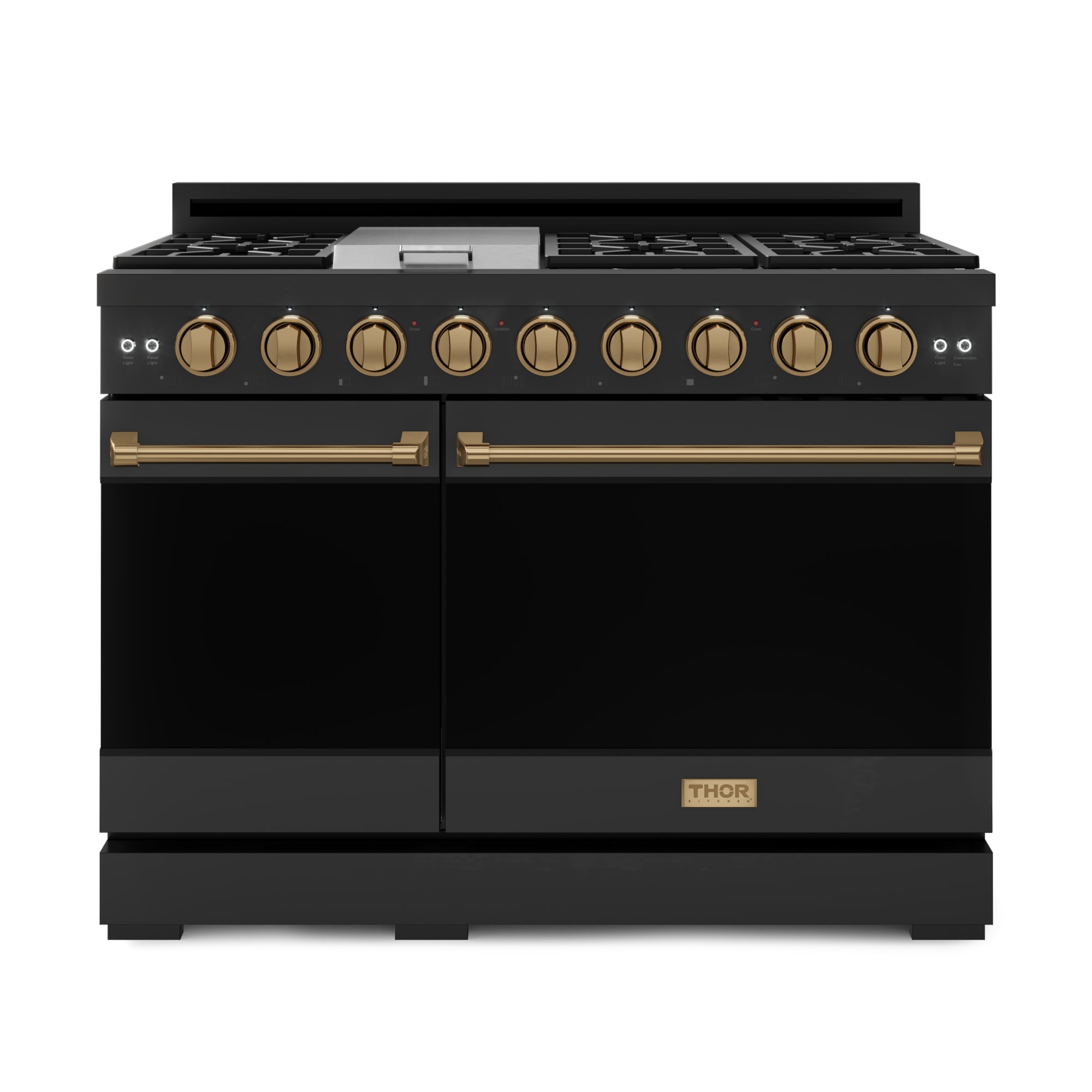 Thor Kitchen Gordon Ramsay Series 48-in 7 burners 4.6-cu ft / 2.2-cu ft Convection Oven Freestanding Double Oven Gas Range ( Matte Black with Bronze Accents )