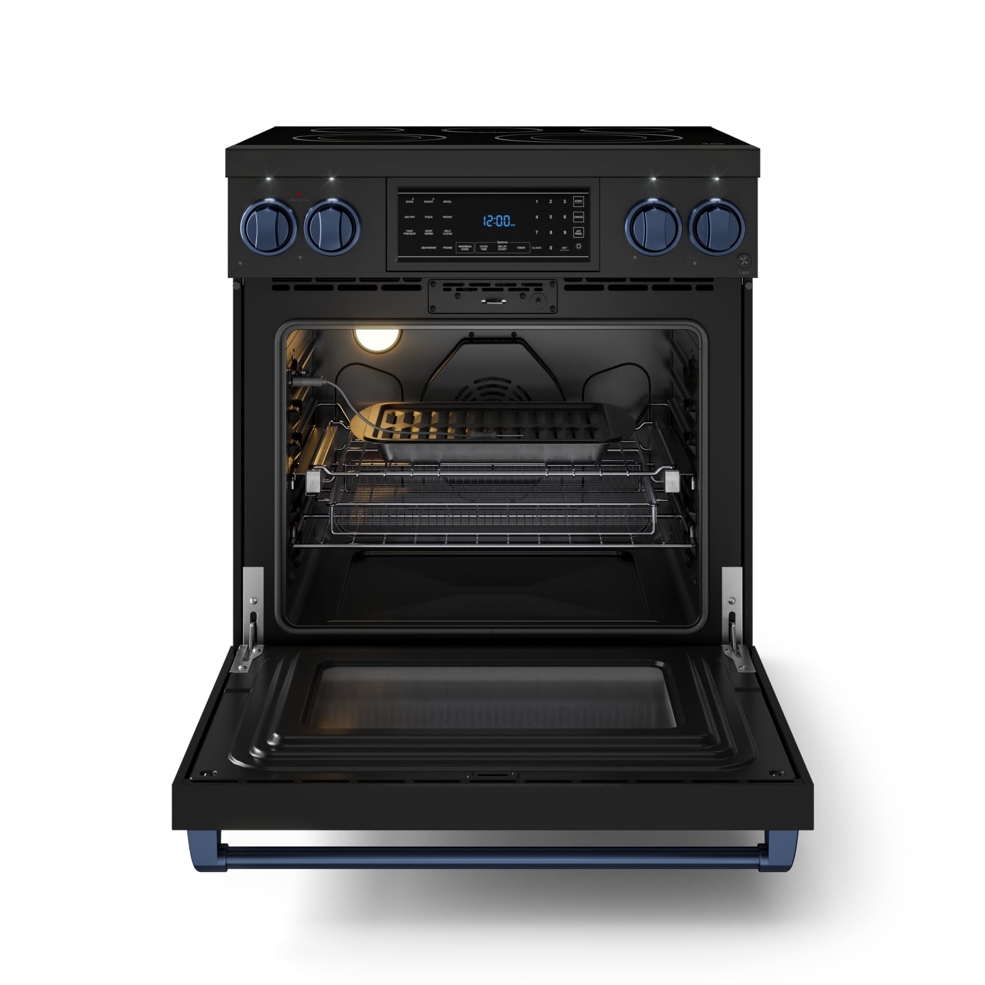 Thor Kitchen Gordon Ramsay Series 30-in Glass Top 5 burners 4.55-cu ft Air Fry Convection Oven Freestanding Electric Range ( Matte Black with Navy Blue Accents )