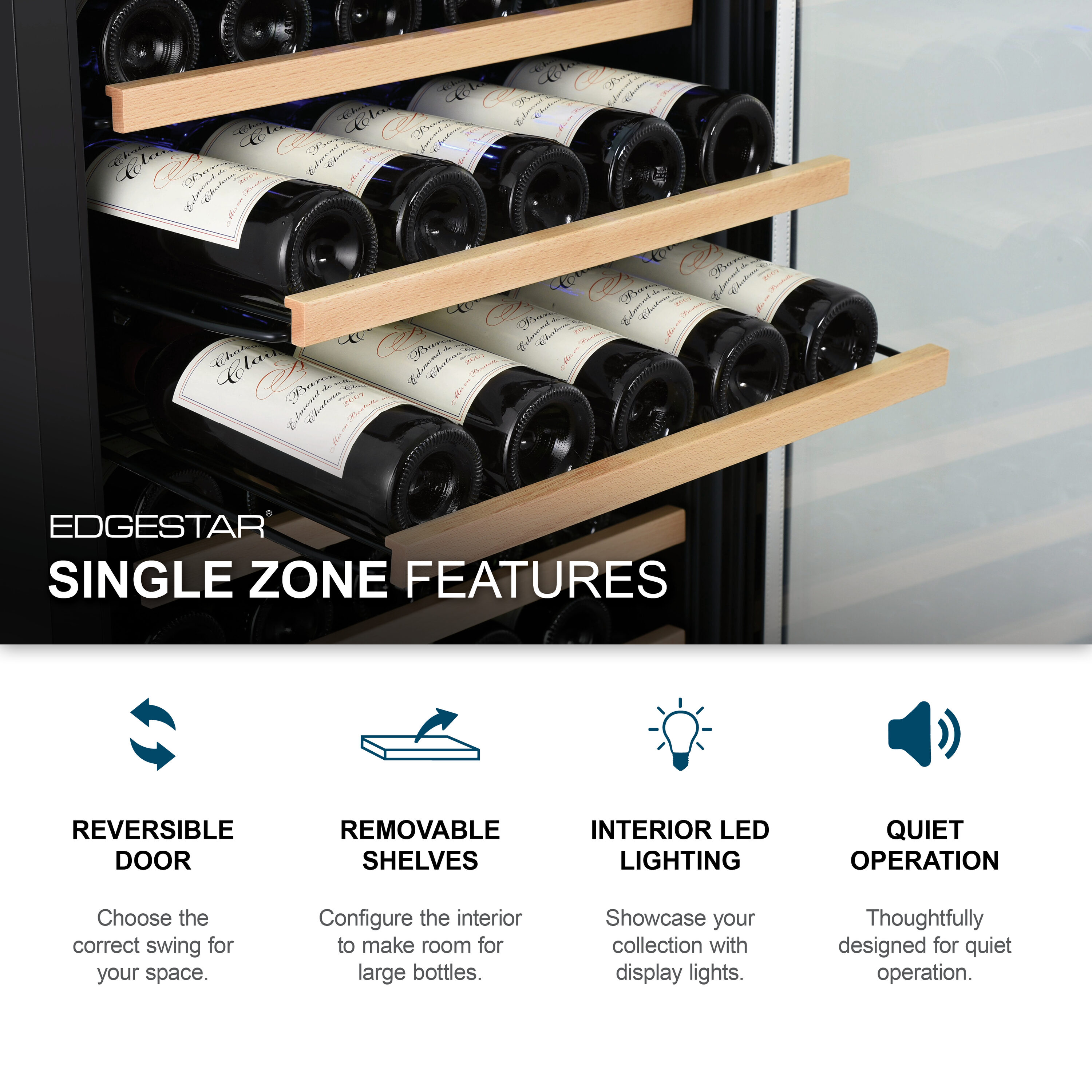 EdgeStar 23.44-in W 151 -Bottles Black Cabinet Stainless Steel Door Built-in/Freestanding Indoor Wine Cooler