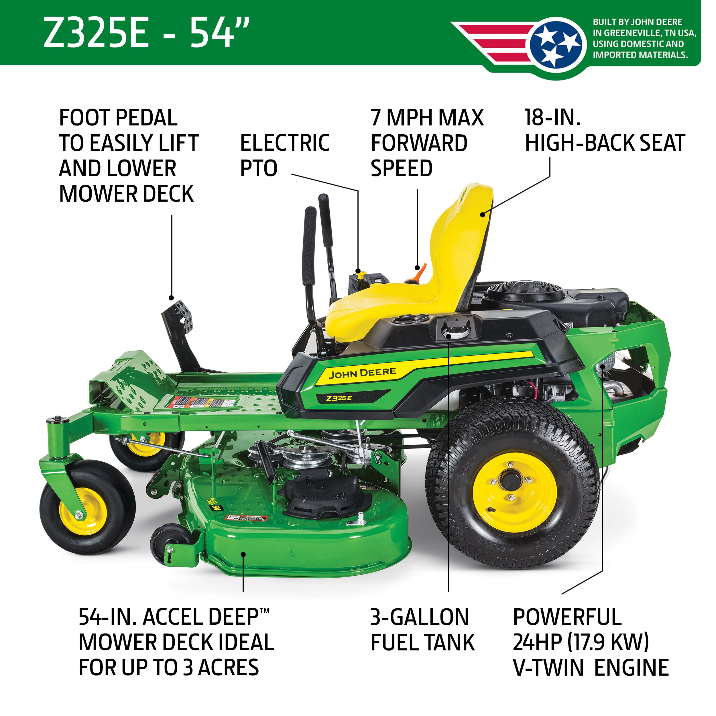 John Deere Z325E ZTrak 54-in 24 -HP V-twin Gas Zero-turn Riding Lawn Mower