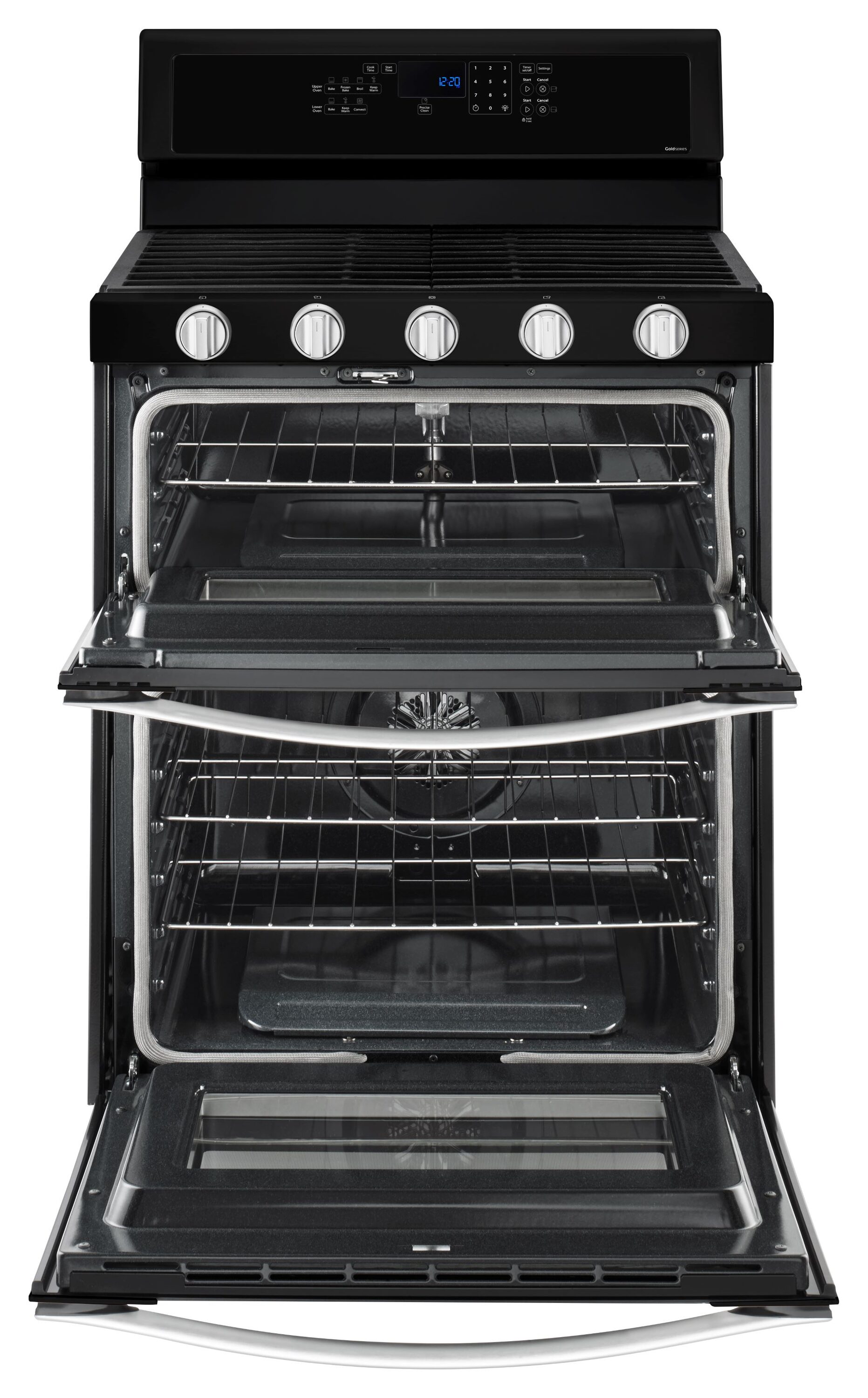Whirlpool 30-Inches 5 burners 3.9-Cu. Feet / 2.1-Cu. Feet Convection Oven Freestanding Double Oven Gas Range ( Black Ice )