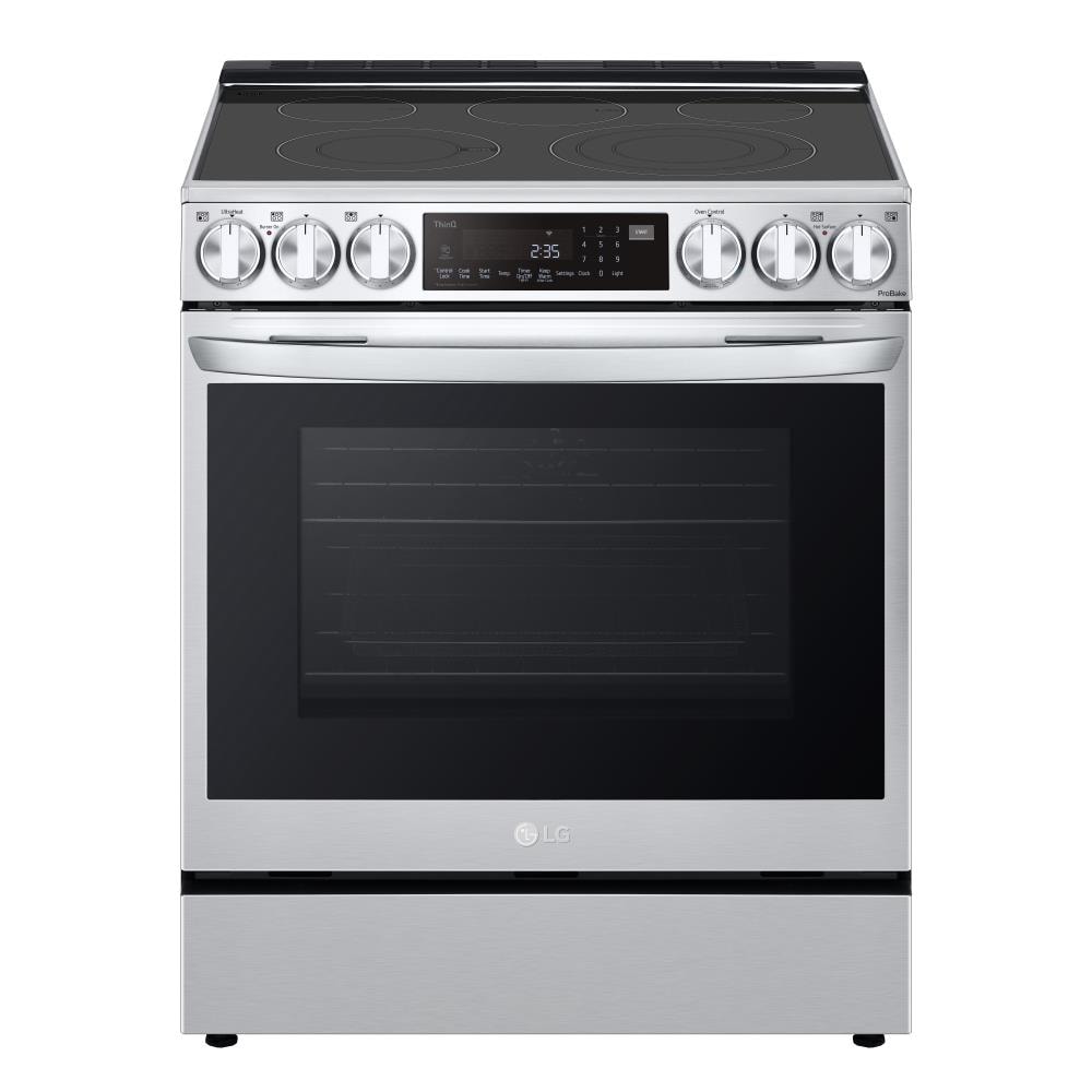 LG InstaView with Air Fry 30-in Glass Top 5 burners 6.3-cu ft Convection Oven Slide-In Electric Range ( PrintProof Stainless Steel )