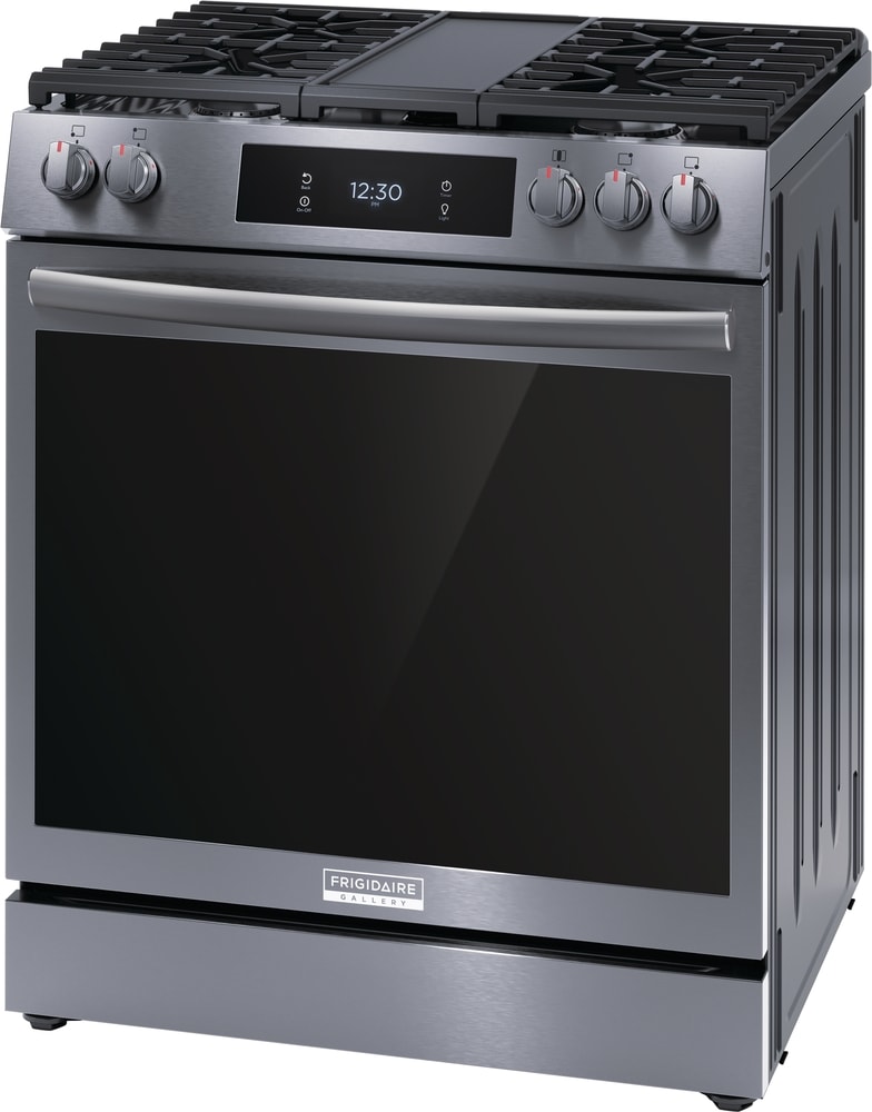 Frigidaire Gallery 30-in 5 burners 6-cu ft Air Fry Convection Oven Slide-In Gas Range ( Smudge-Proof Black Stainless Steel )