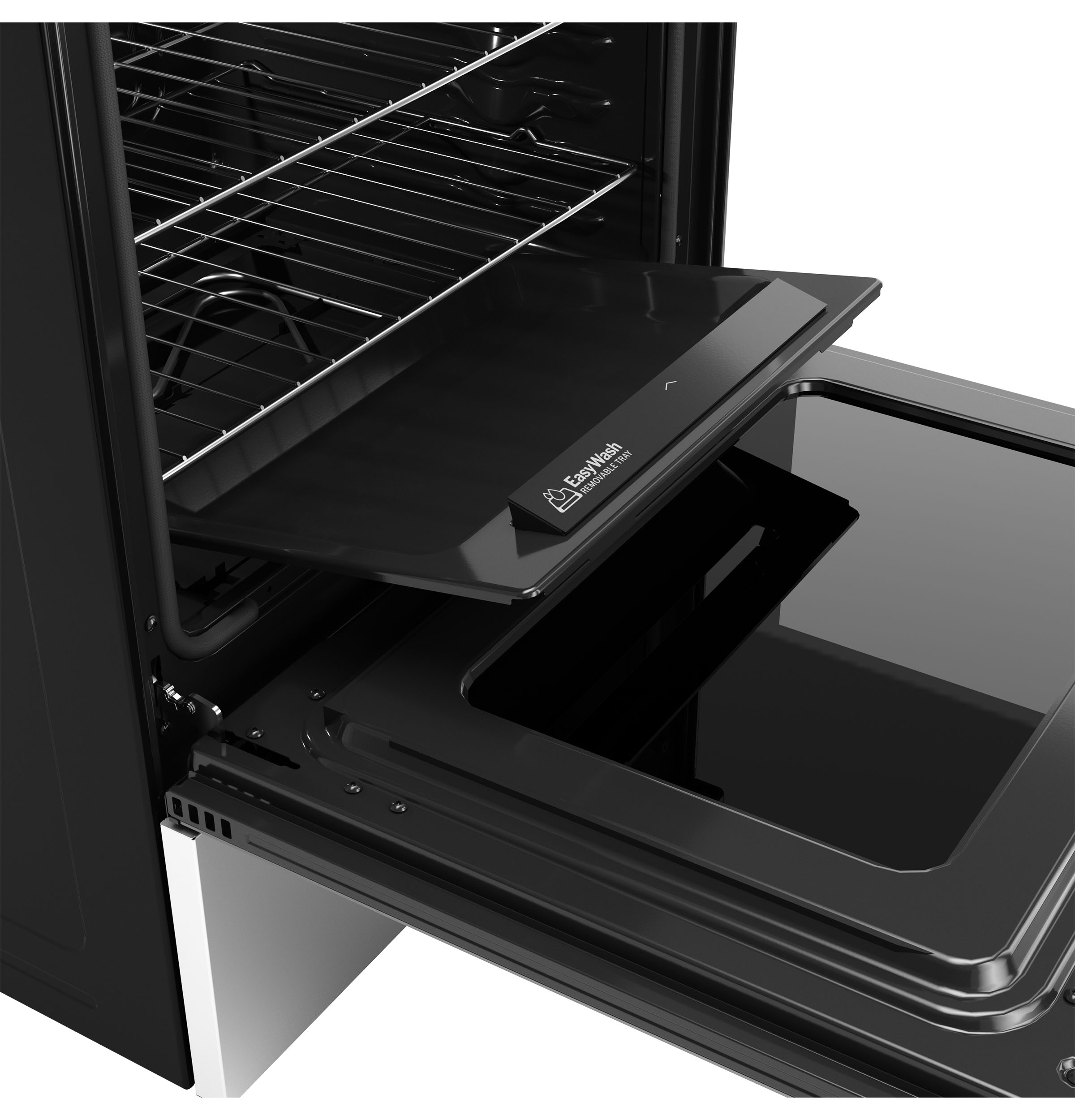 GE EasyWash Oven Tray 30-in Glass Top 5 burners 5.3-cu ft Air Fry Convection Oven Freestanding Electric Range ( Stainless Steel )