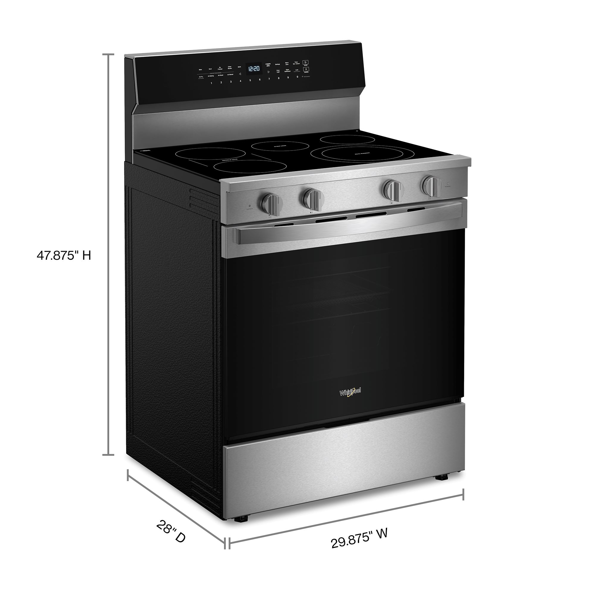 Whirlpool High Speed Preheat 30-in Glass Top 5 burners 5.3-cu ft Air Fry Convection Oven Freestanding Electric Range with WipeClean Coating ( Stainless Steel )