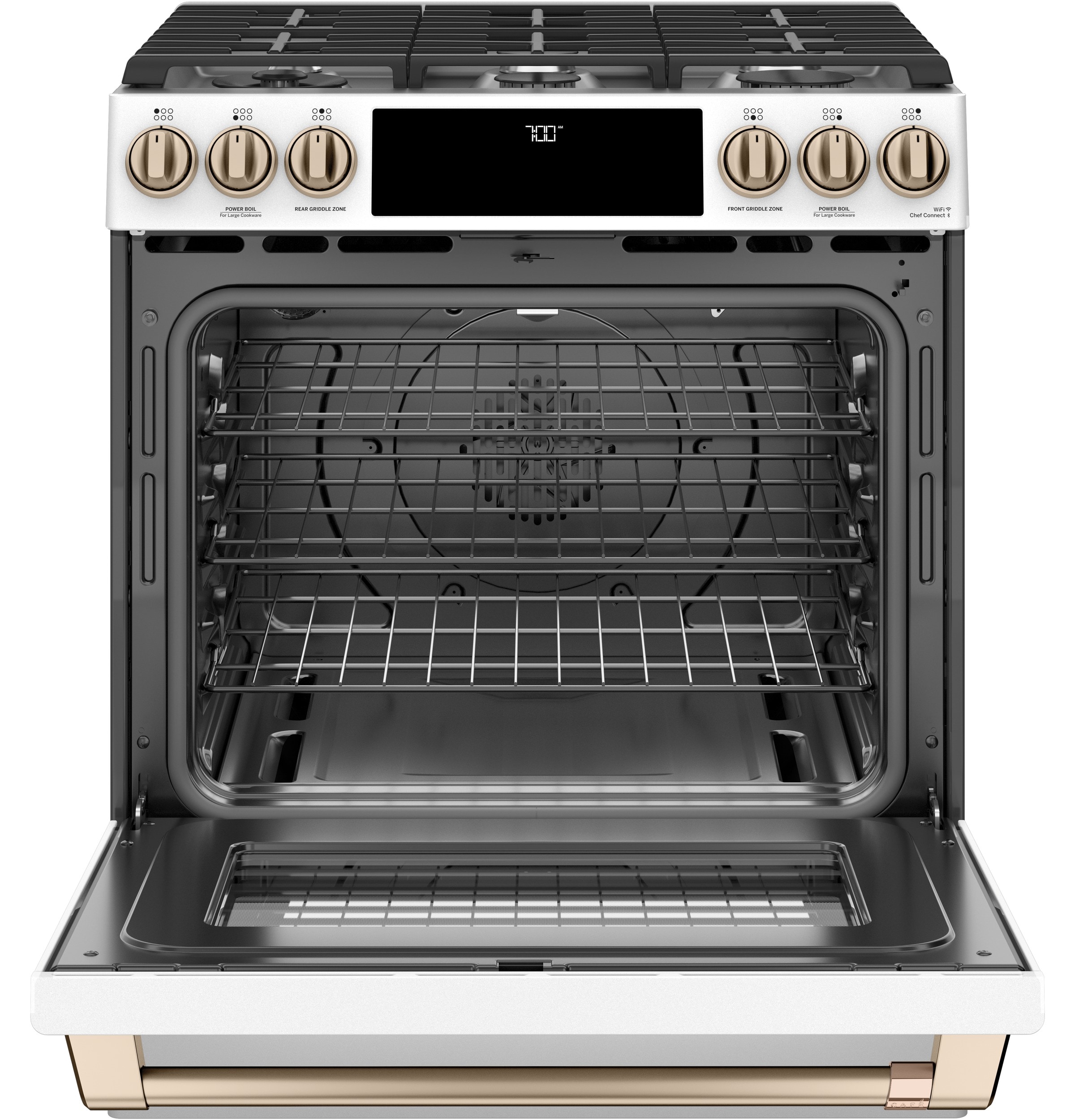 Cafe 30-in 6 burners 5.6-cu ft Air Fry Convection Oven Slide-In Natural Gas Range ( Matte White )