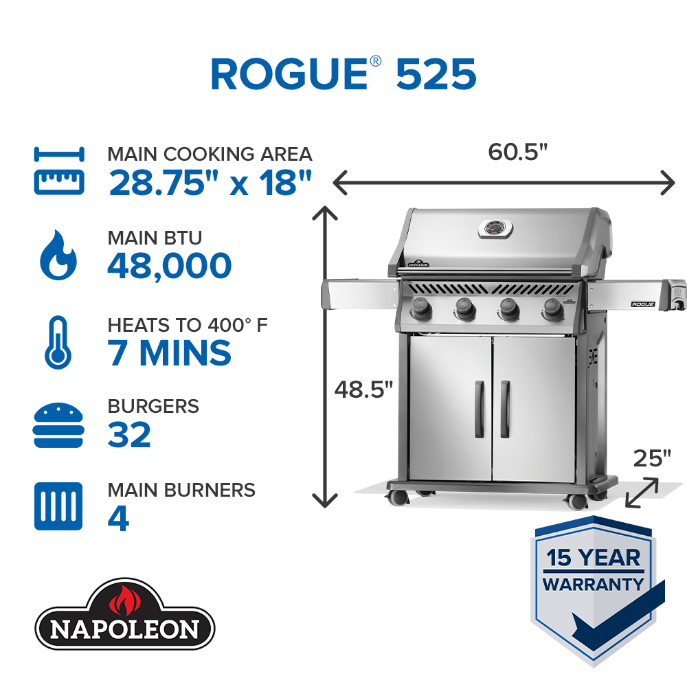 NAPOLEON Rogue 525 Series Stainless Steel 4 -Burner Liquid Propane Gas Grill