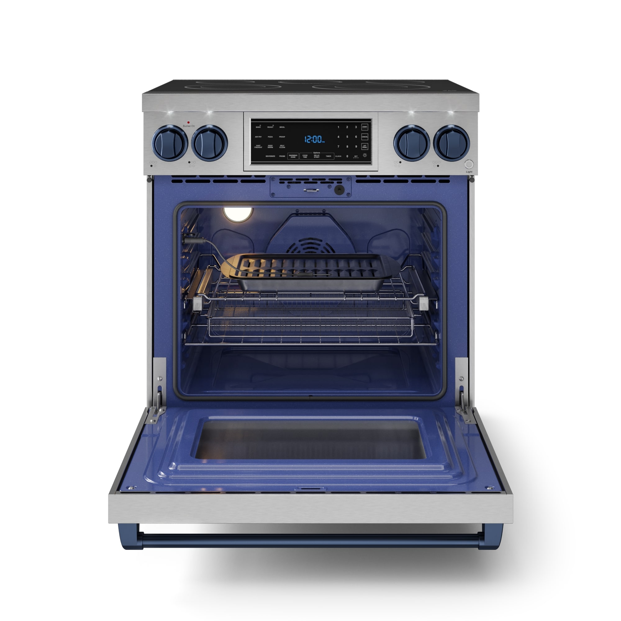 Thor Kitchen Gordon Ramsay Series 30-in Glass Top 5 burners 4.55-cu ft Air Fry Convection Oven Freestanding Electric Range ( Stainless Steel with Navy Blue Accents )