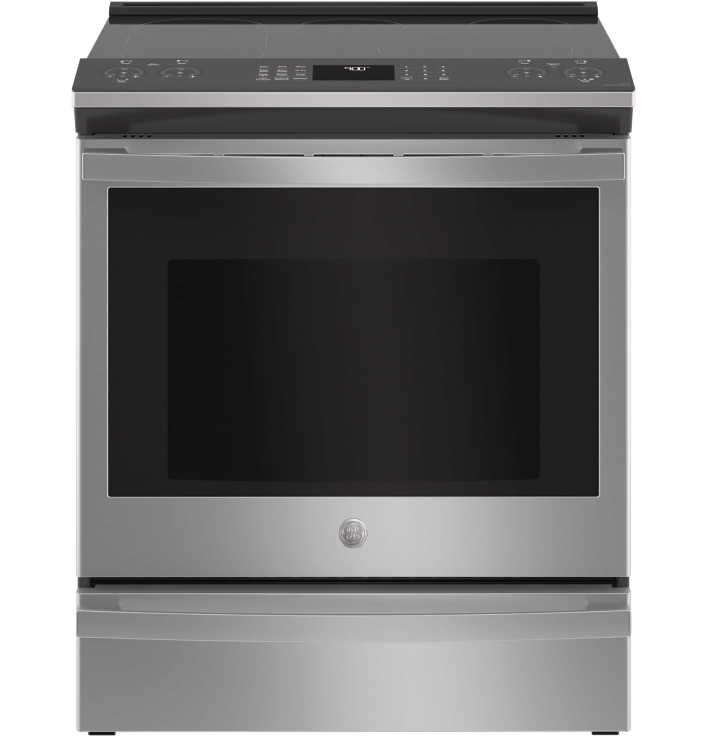 GE Profile 30-in Glass Top 5 burners 5.3-cu ft Air Fry Convection Oven Slide-In Electric Range ( Fingerprint-resistant Stainless Steel )