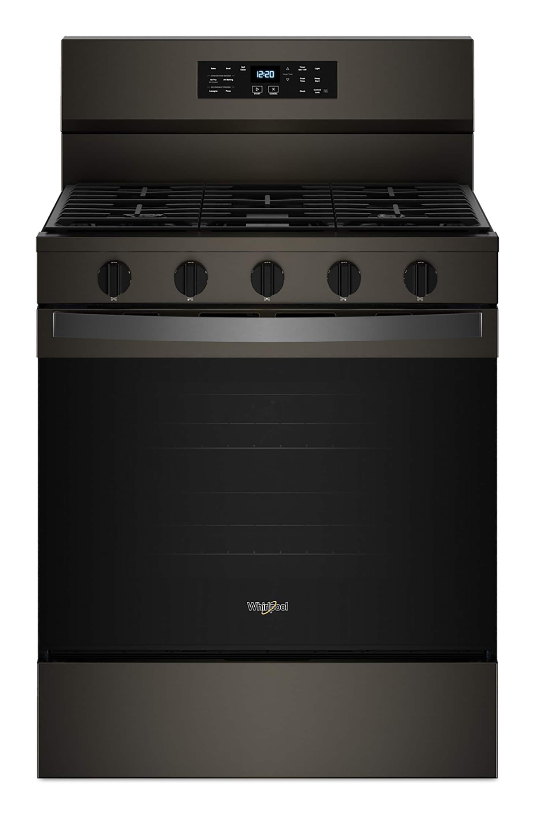 Whirlpool Air Cooking Technology 30-in 5 burners 5-cu ft Air Fry Convection Oven Freestanding Natural Gas Range ( Black Stainless Steel )