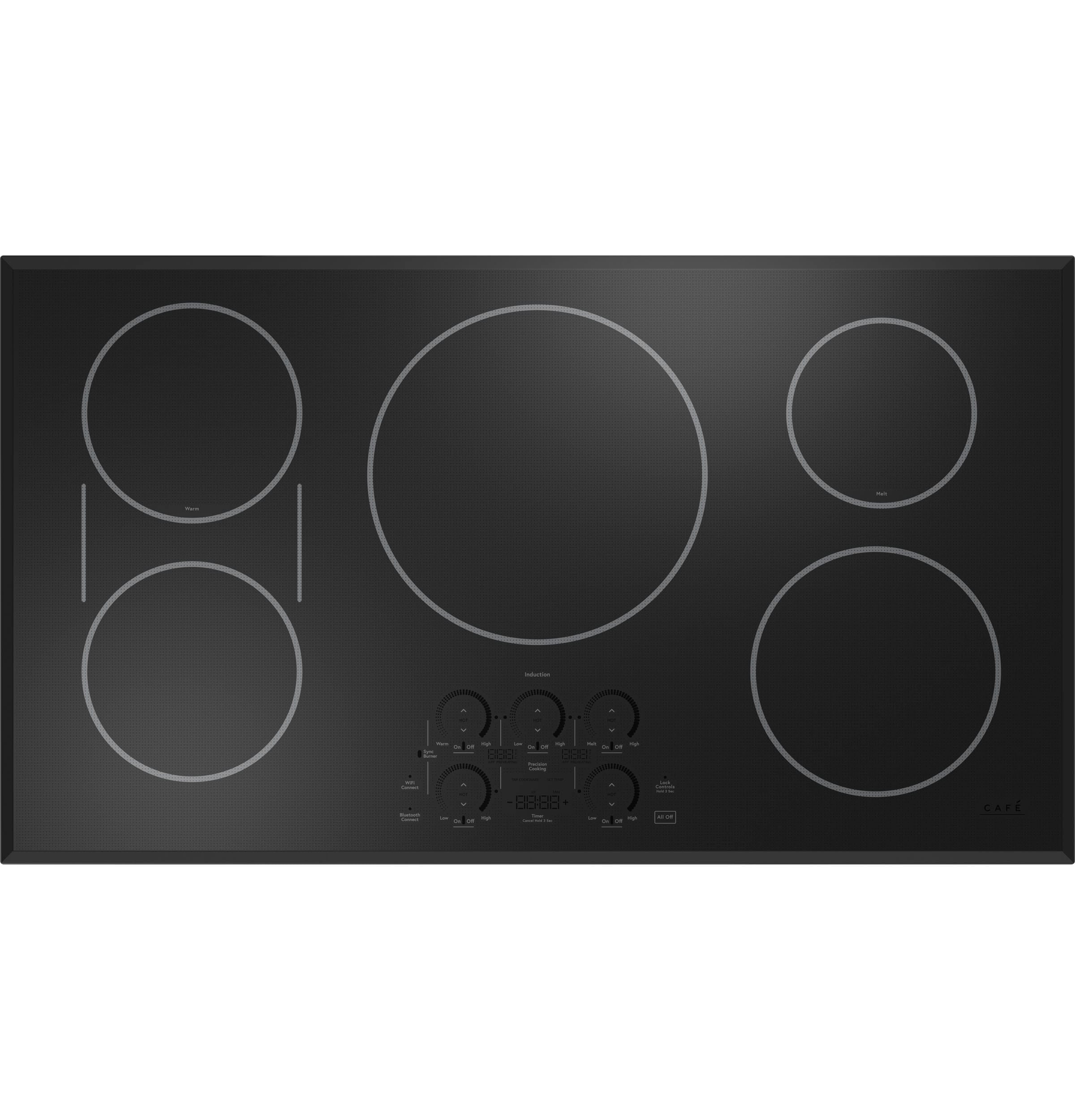 Cafe 36-in 5 burners Black Smart Compatible Induction Cooktop with Bridge Element