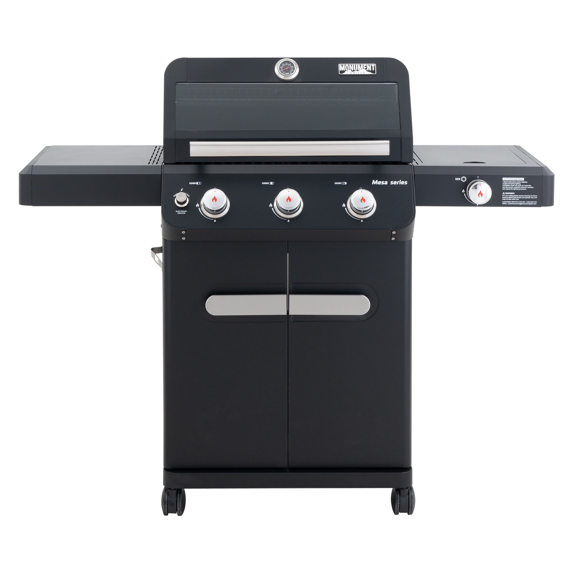 Monument Mesa 325 Matte Black 3 -Burner Liquid Propane Gas Grill 1 -Side Burner