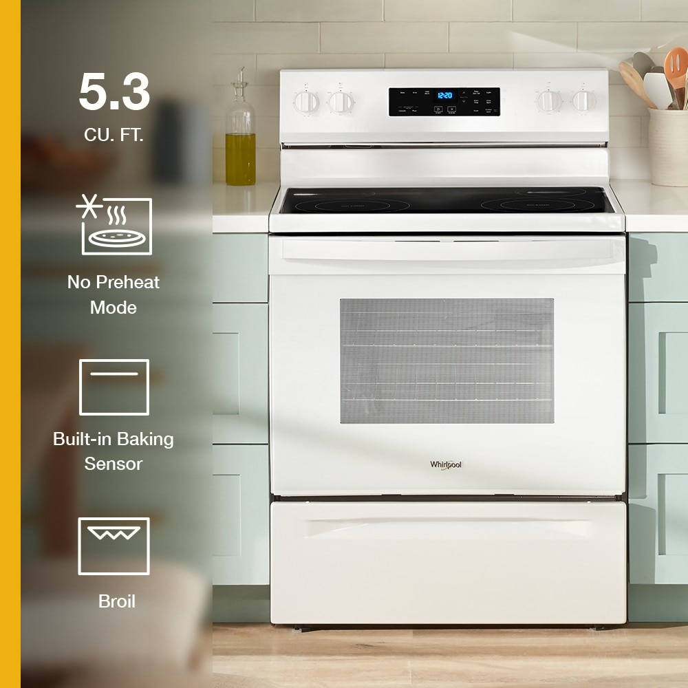 Whirlpool Flexible Cooktop 30-in Glass Top 4 burners 5.3-cu ft Freestanding Electric Range ( White )