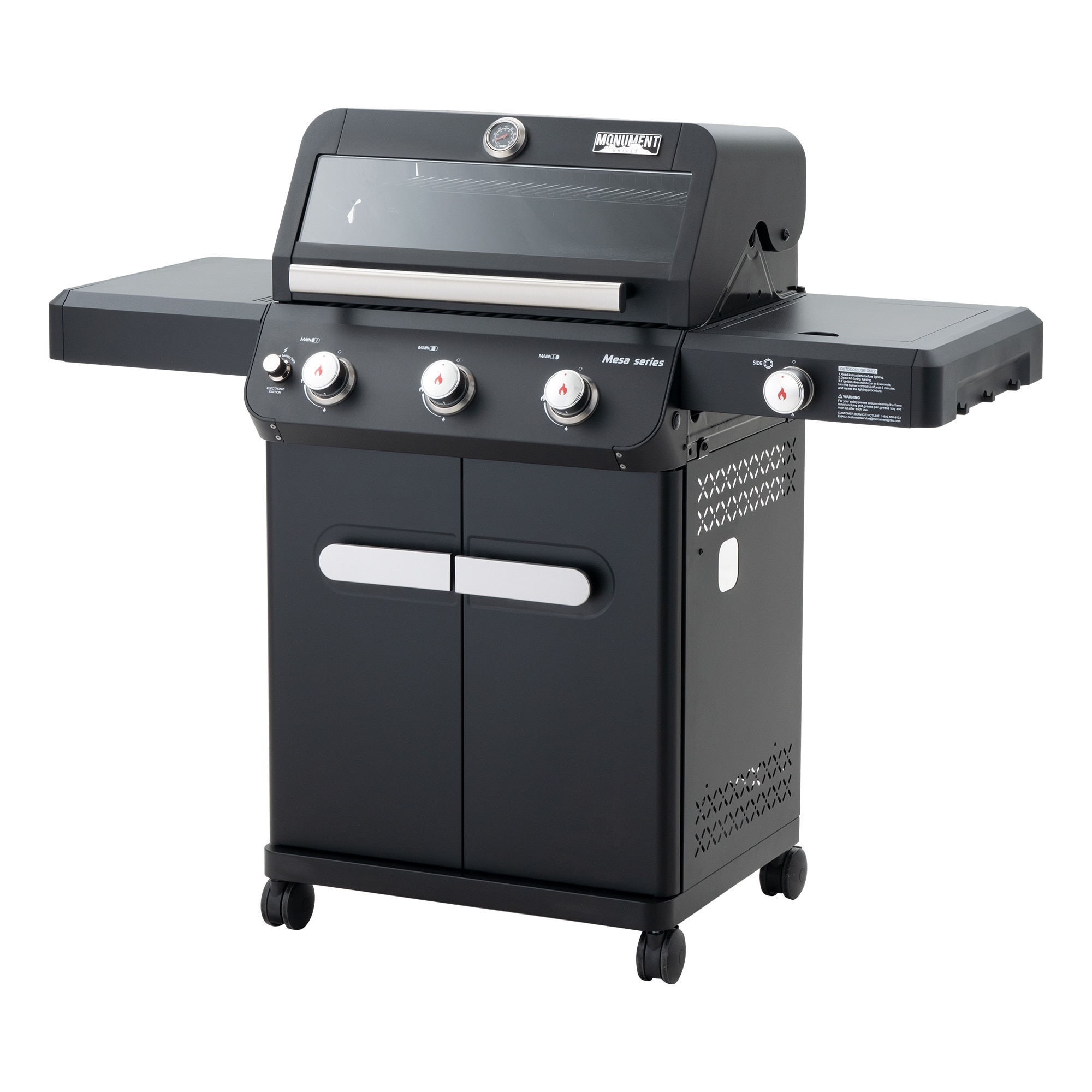 Monument Mesa 325 Matte Black 3 -Burner Liquid Propane Gas Grill 1 -Side Burner