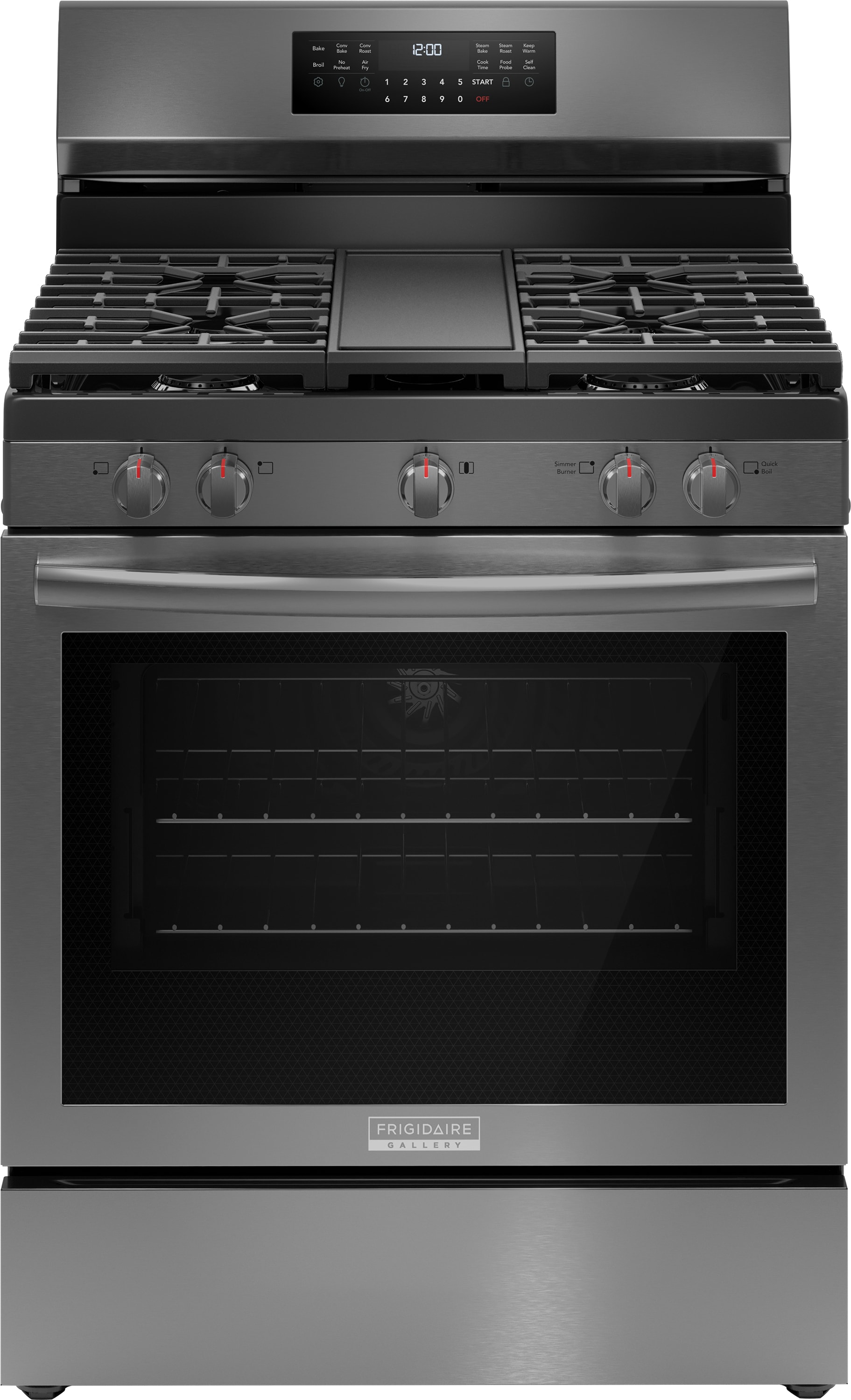 Frigidaire Gallery 30-in 5 burners 5.1-cu ft Air Fry Convection Oven Freestanding Natural Gas Range ( Smudge-Proof Black Stainless Steel )