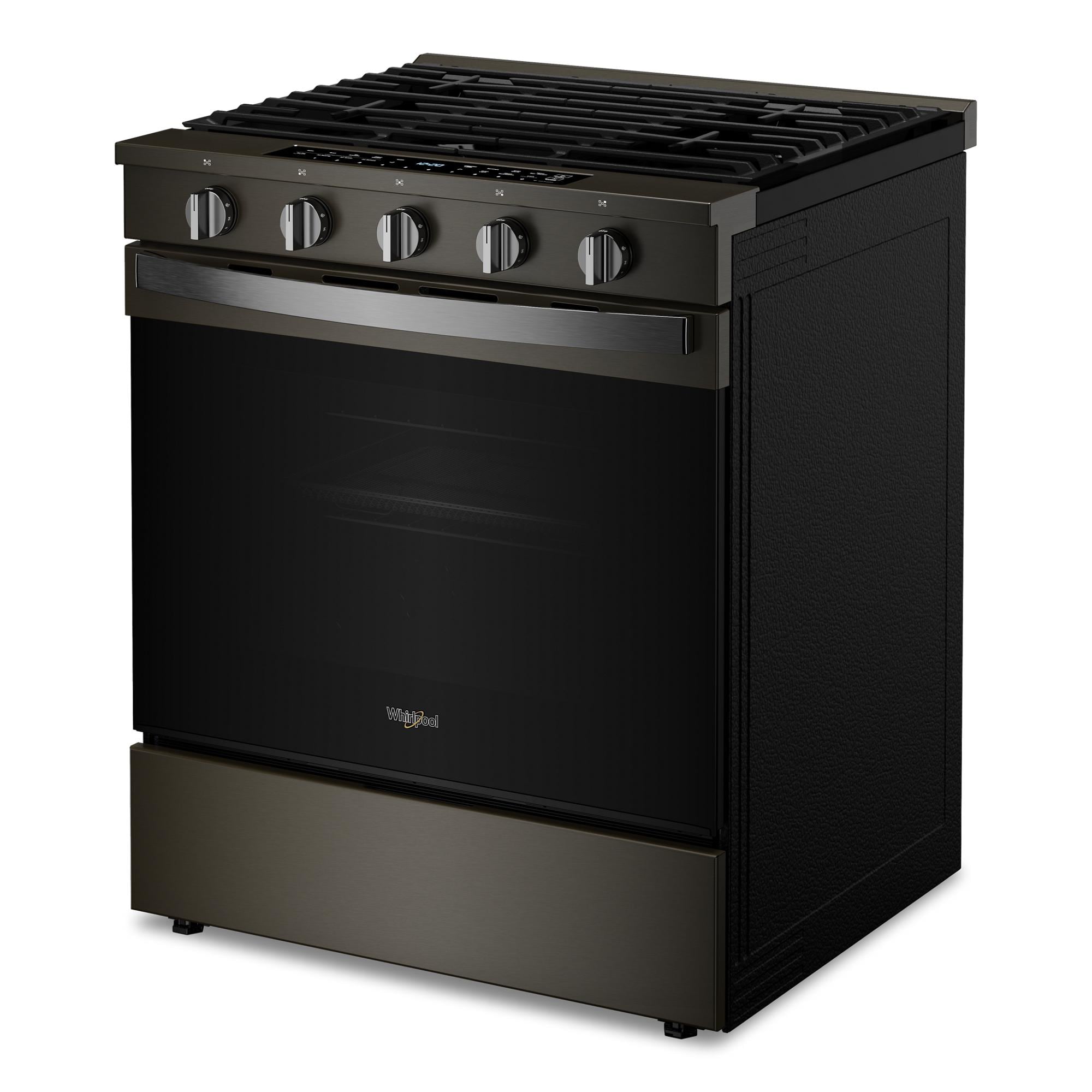 Whirlpool 30-in 5 burners 5-cu ft Air Fry Convection Oven Slide-In Natural Gas Range ( Black Stainless )